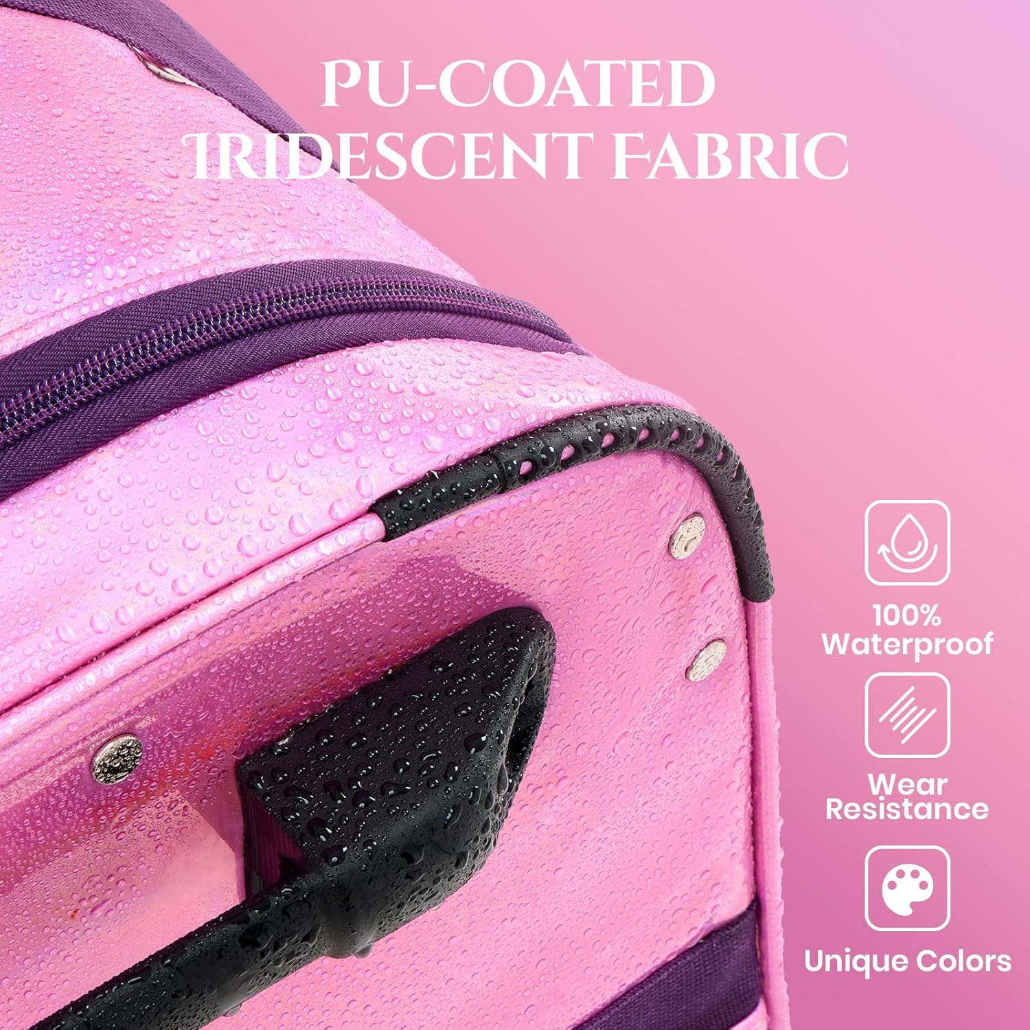 Fanwoli 23" Dance Bag with Garment Rack | Prism-Glowing Collection | Waterproof Iridescent Fabric | Ideal Competition Duffle Bag for Dancer Cheerleader Little Princess | Laser Purple