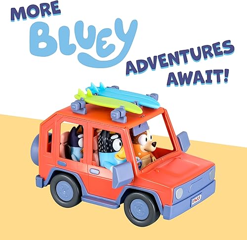 Miniatura 6 de Bluey Heeler - Coche de juguete familiar 4WD para niños pequeños con 4 figuras, tablas de surf y hoja de calcomanías, juego de simulación, juguetes