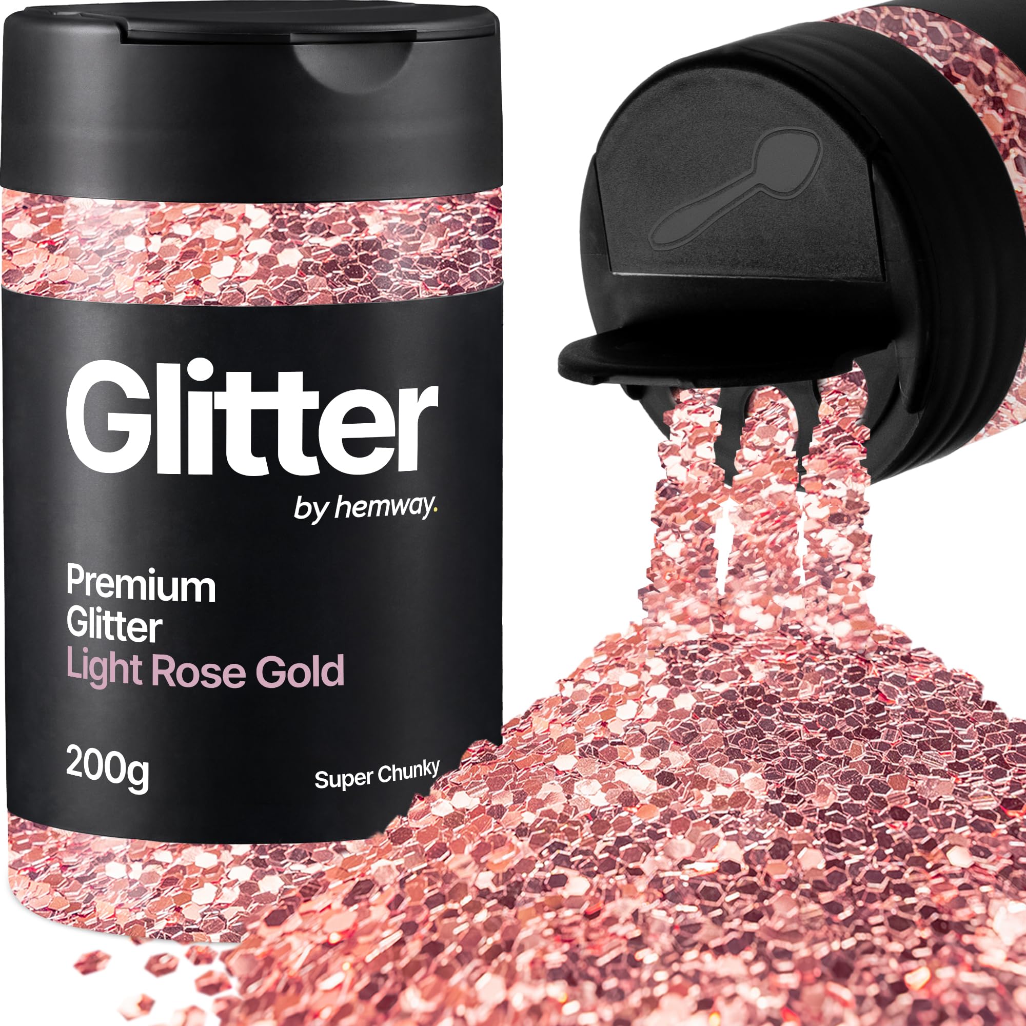 Hemway Light Rose Gold Glitter Shaker, 200g Super Chunky Glitter for Crafts Metallic Flake Sequins for Resin & Epoxy Crafts for Decorating, Halloween, Christmas, Nail, Face, Art
