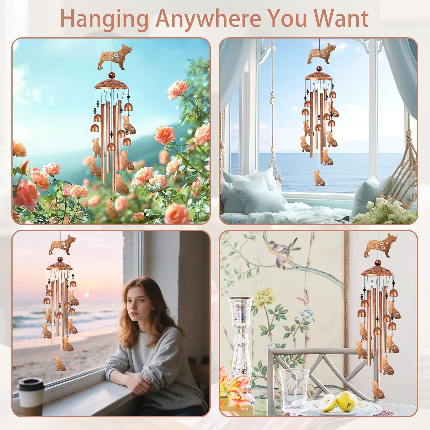 French Bulldog Wind Chimes for Outside, Bulldog Gifts for Women Men Metal Windchimes Outdoors, Dog Home Garden Patio Yard Decor - Image 6