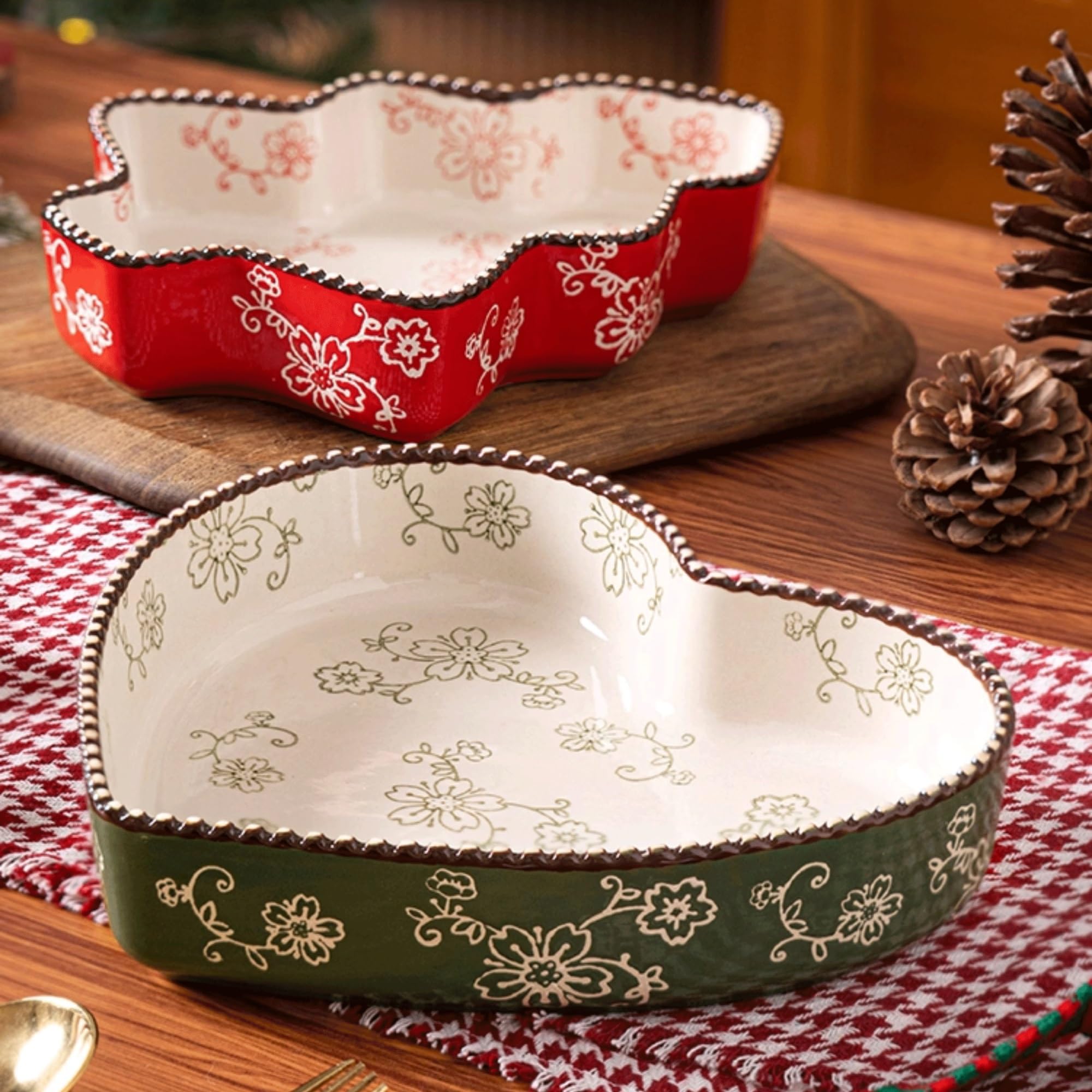 Versátil Plato for hornear de cerámica en forma corazón Navidad(Green)