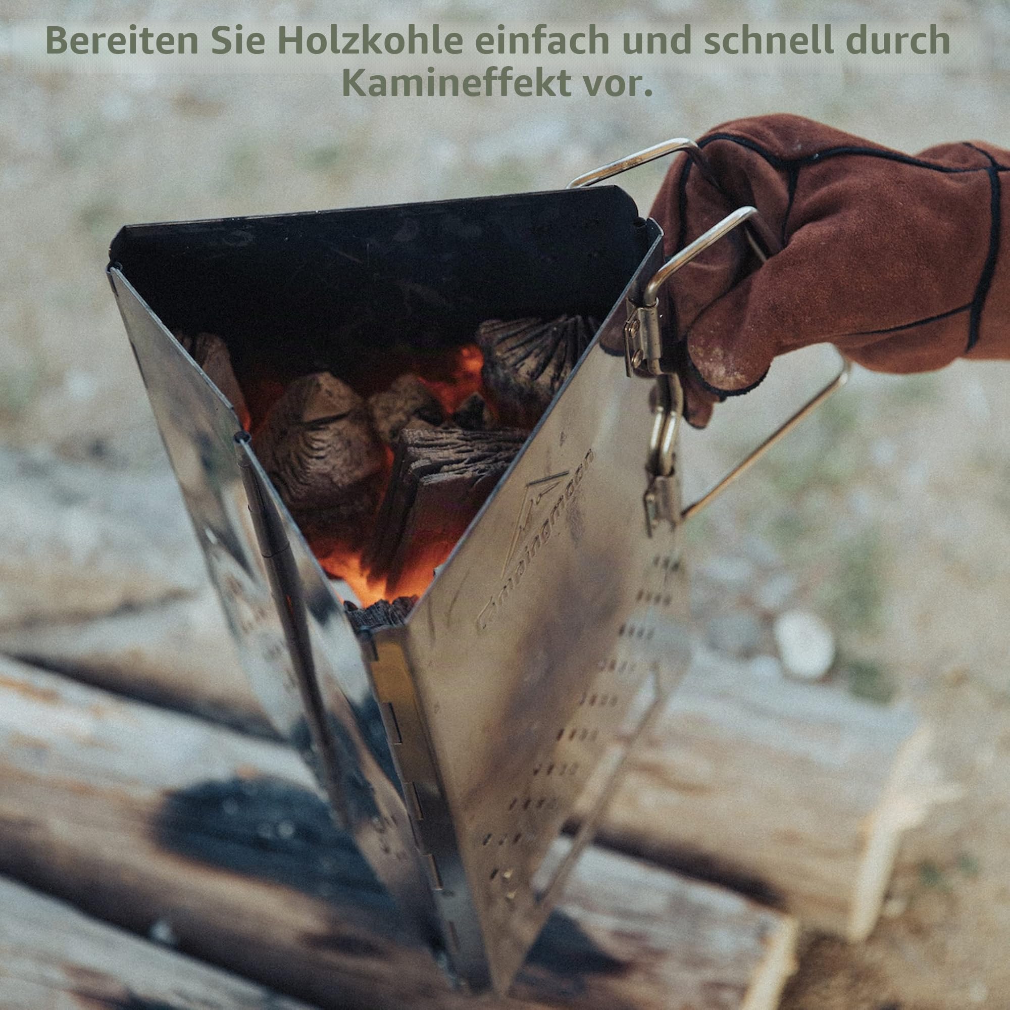 camping moon CAMPINGMOON Holzkohle Schornstein Starter Faltbar Faltbarer Grill Schornstein Edelstahl MT-17