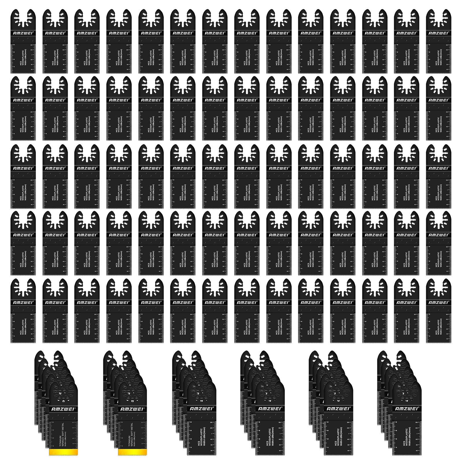 100PCS Titanium Multi Tool Blades, Professional Universal Multitool Blades for Wood Metal Plastics Cutting,Quick Release Oscillating Multi Tool Compatible with Dewalt Milwaukee Bosch Makita Ryobi