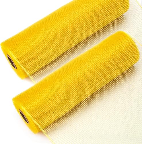 Ribbli 2 rollos de cinta de malla de oro amarillo claro, 10 pulgadas x 30 pies (10 yardas) por rollo, uso para guirnaldas de corona y decoración de