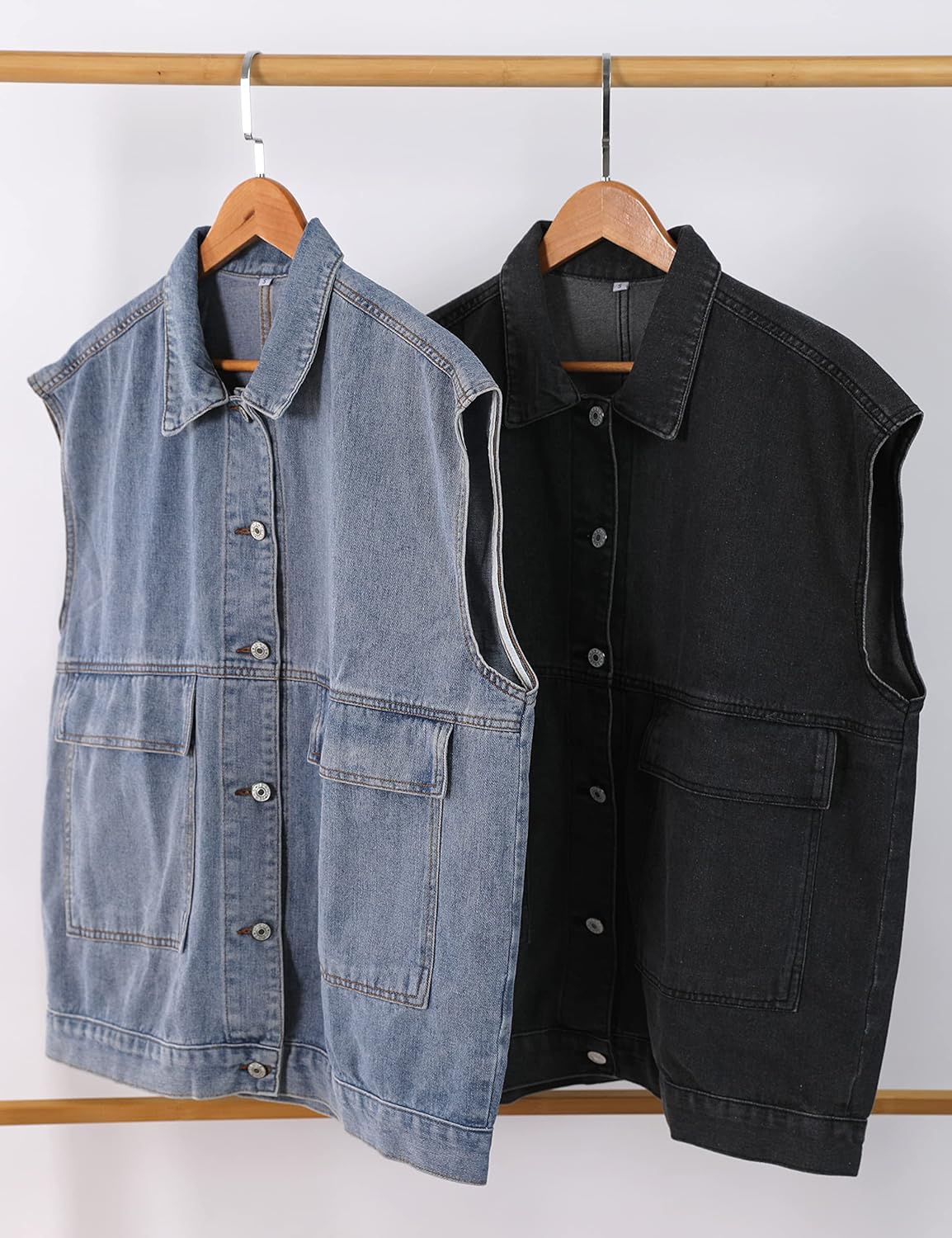 Huaqiao Womens Denim Vest Mid long Jacket Jean Sleeveless Vest with Pockets - Image 8