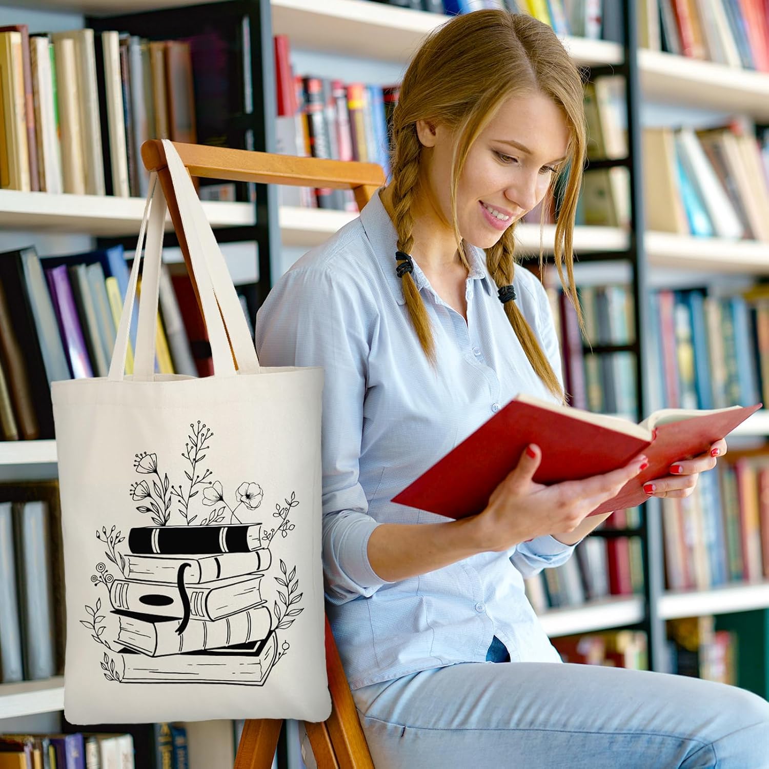 Sweetude 12 12 Pcs Canvas Book Tote Bags Bulk Club Gifts Aesthetic Book Lovers Librarian Bookish Readers Gifts - Image 7