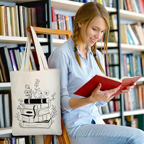 Miniatura 7 de Sweetude Paquete de 12 bolsas de lona para libros a granel, bolsa de biblioteca estética para amantes de los libros, regalos del club,