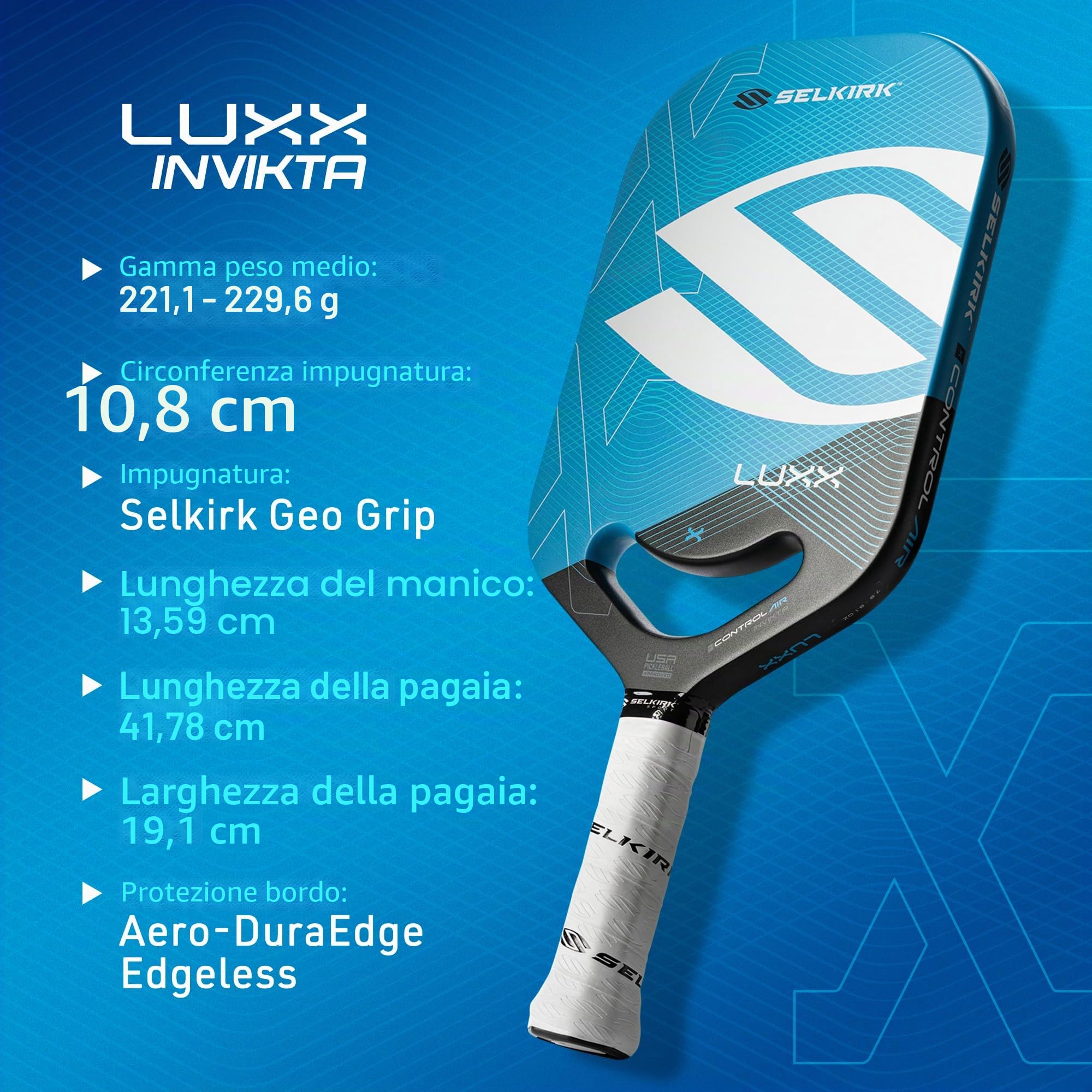 Selkirk Sport LUXX Control Pickleball Paddle | Pagaie in fibra di carbonio con nucleo in polipropilene X7 | Progettato per un controllo senza pari e una maggiore potenza