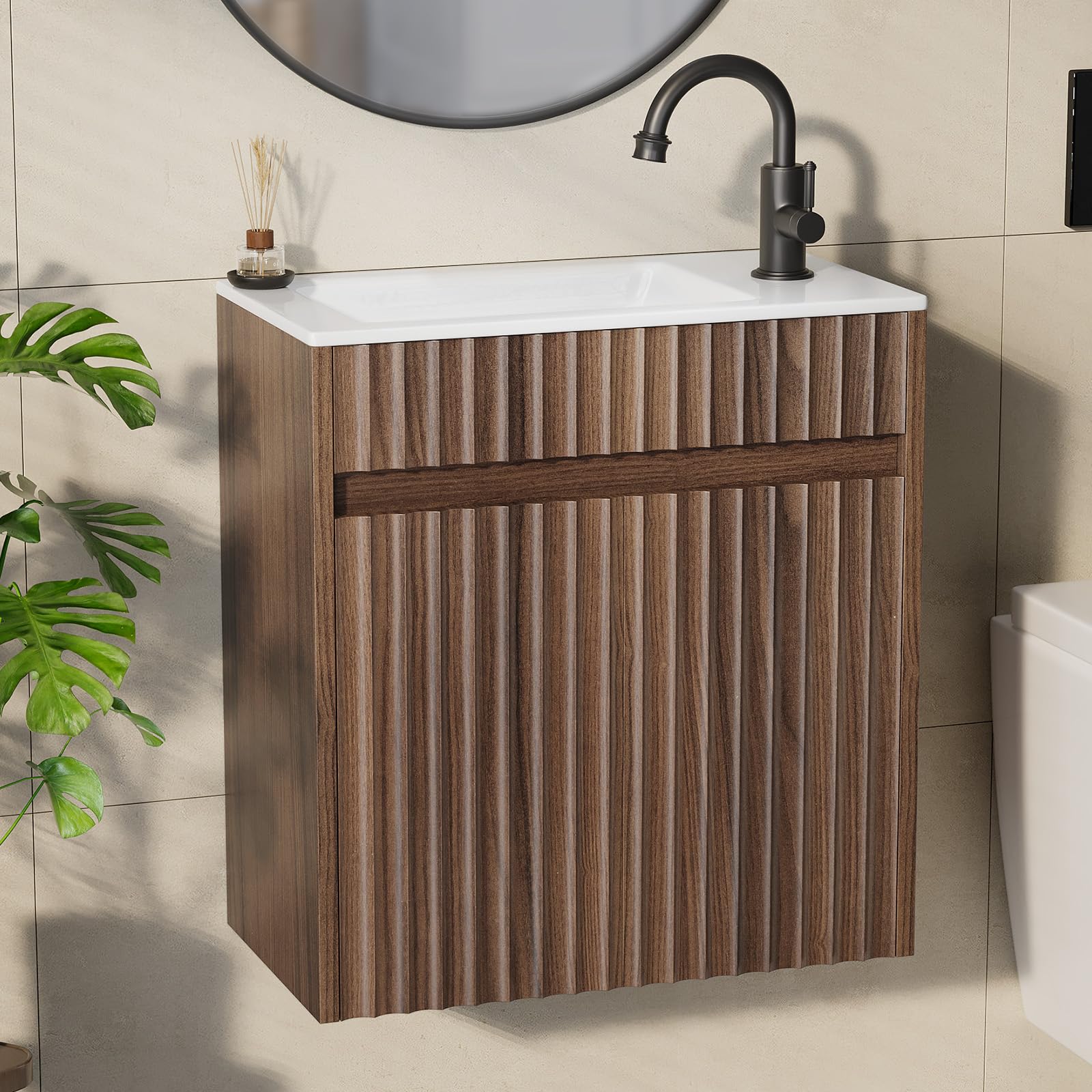 VINGLI 18 inch Floating Fluted Vanity