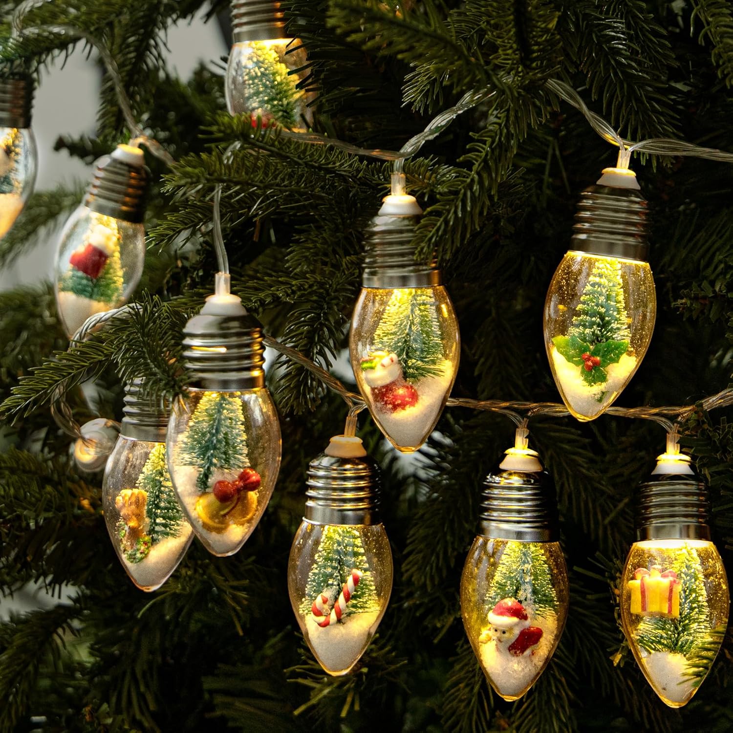 Acerich 2Pcs Christmas Snow Globe String Lights Decorations