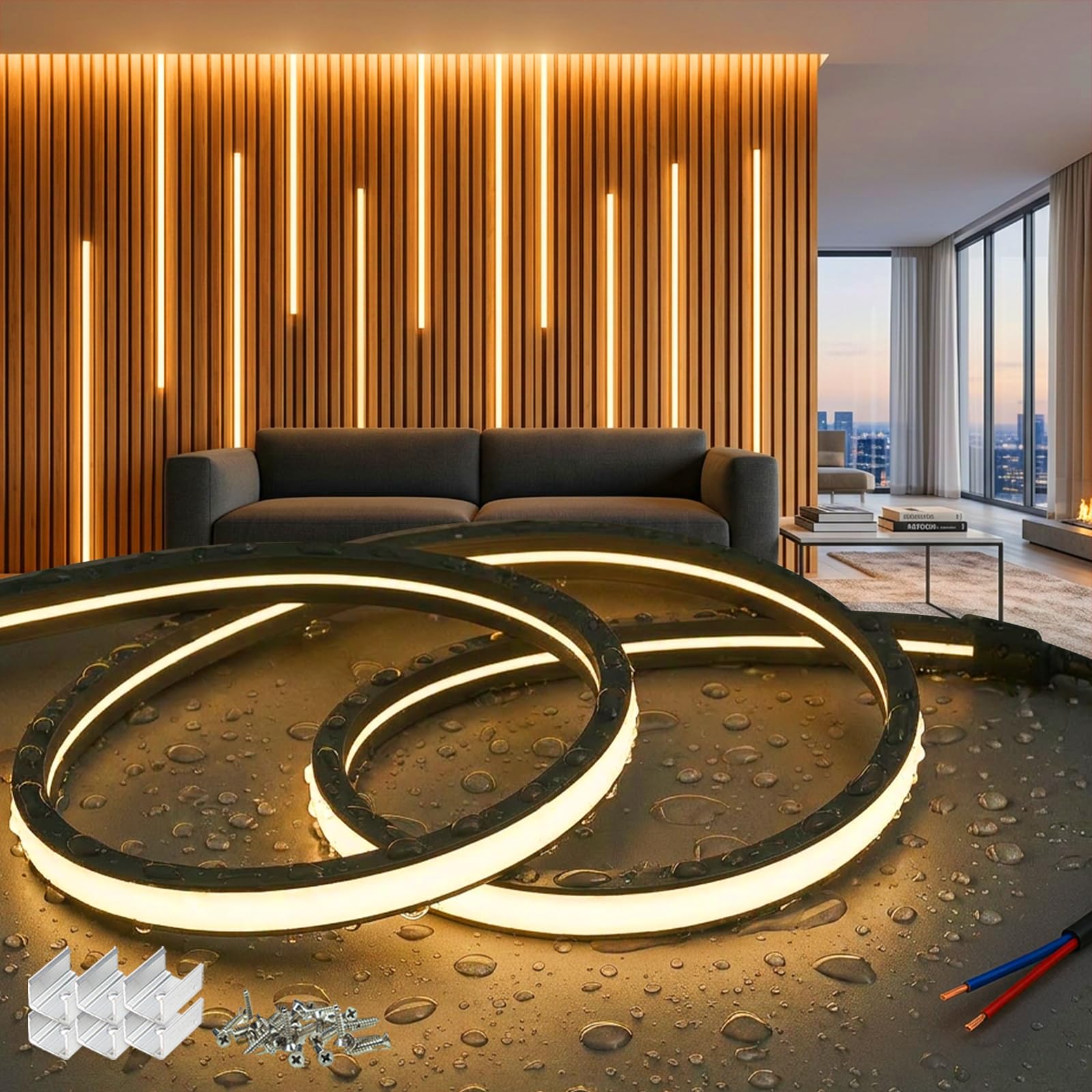 SUCIKORIO 2m Silicone LED Strip Light Black 240V for Acoustic Wall Panels