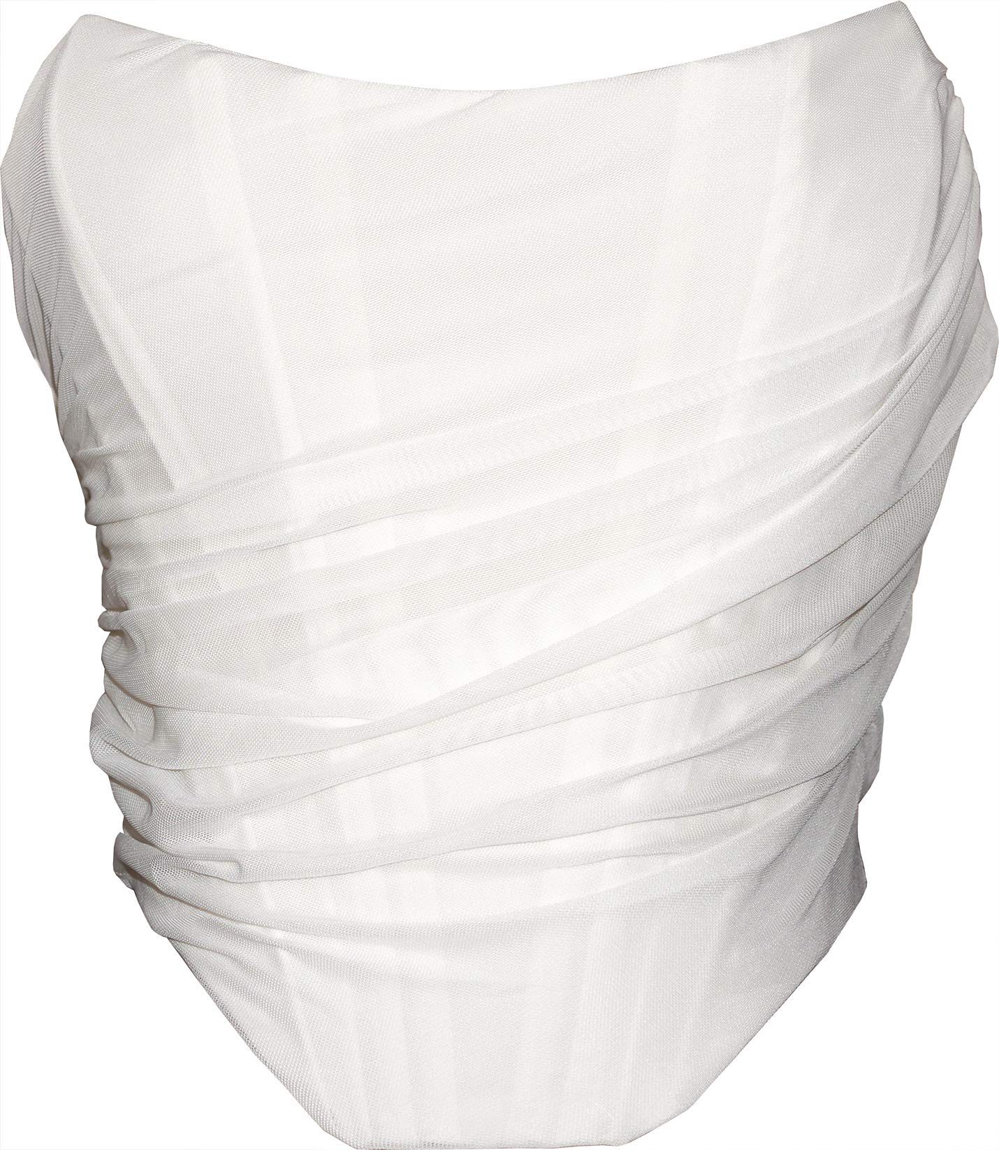 Mesh Corset Crop Top Bustier Underbust Boned Backless Sleeveless Strapless Off Shoulder Aesthetic for Women Y2K, White, 10-12-image-22
