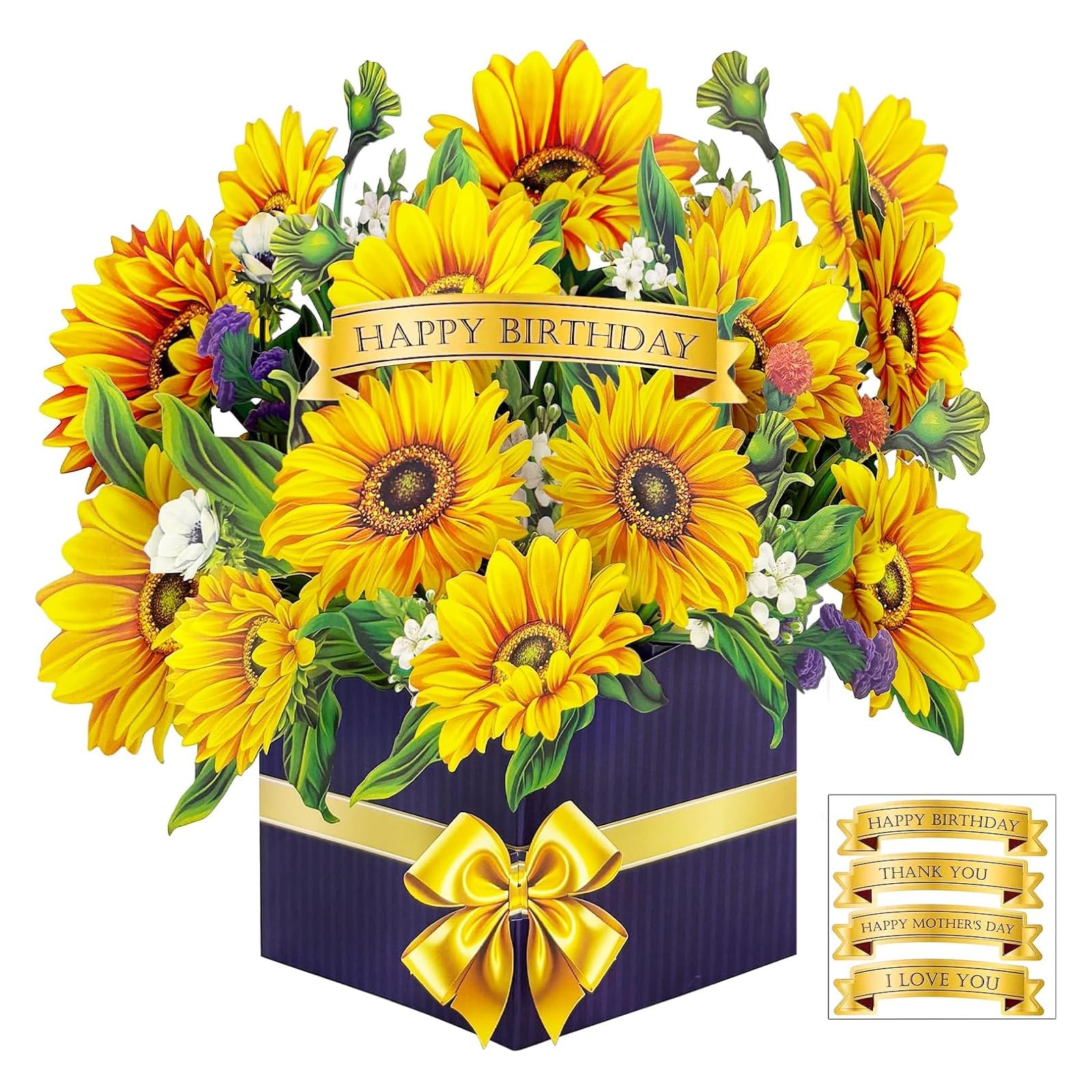 Pop Up Birthday Cards for Women - Sunflower 3D Birthday Cards for Women with Envelope - Greeting Card for Mum, Sister, Daughter, Wife - Flower Bouquet Card for Mother’s Day, Anniversary, Thank You