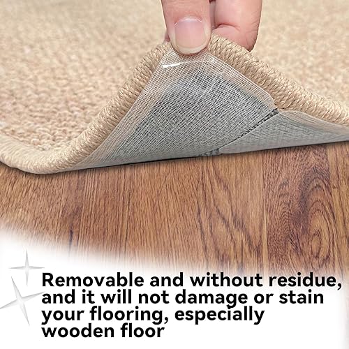 Miniatura 3 de Pinzas antideslizantes para alfombras para pisos, almohadillas de cinta de alfombra grandes extraíbles, adhesivo fuerte que no daña el piso, 8 tiras