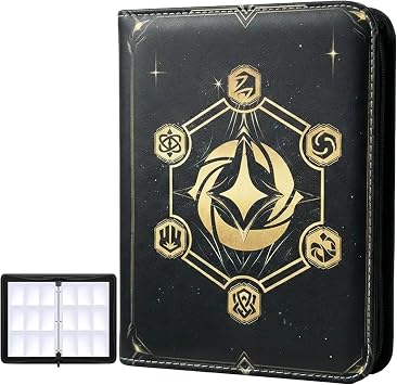 HBK 900 Pocket Lorcana Card Binder for Standard Game Cards Black | Waterproof Premium PU Leather Cover, With 50 Removable Sleeves, 3-Ring Zipper TCG Cards Holder, Gift for Girls Boys