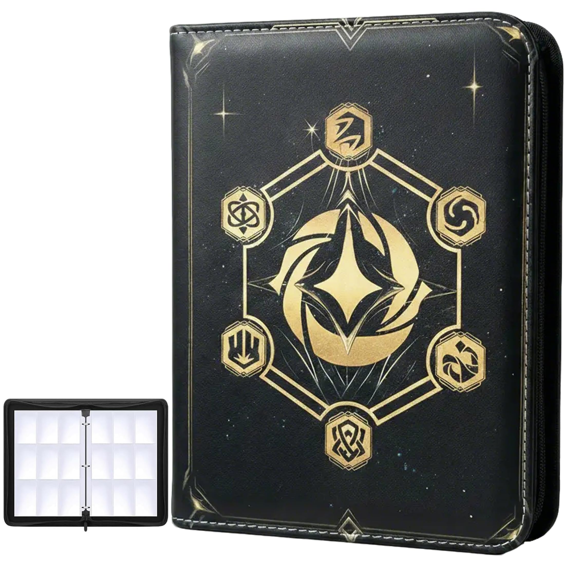 HBK Lorcana Classeur à 900 pochettes – Album à 3 anneaux en cuir synthétique imperméable avec 50 feuilles amovibles pour cartes de jeu standard