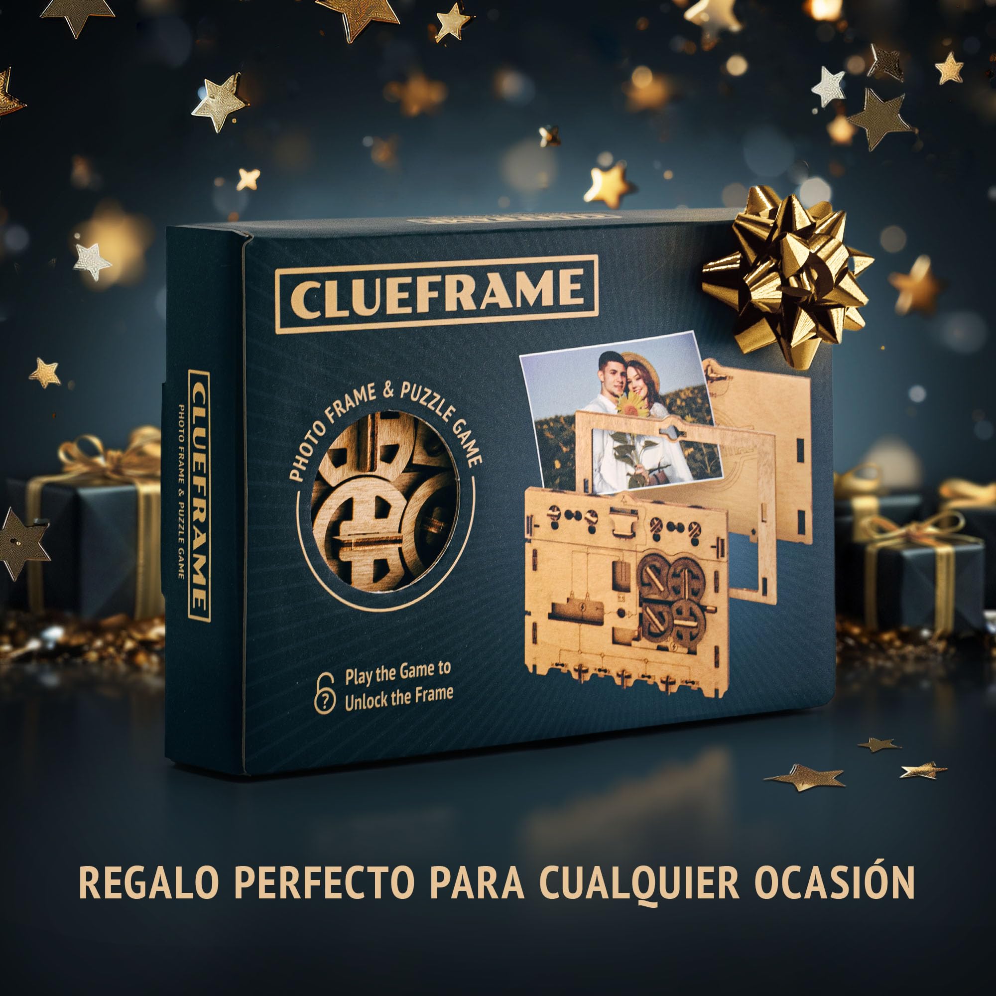 iDventure Clueframe – Marco de Fotos Secreto Caja rompecabeza – Juego de Escape Room – Caja Personalizada - Puzzle 3D de Madera - Regalos Originales