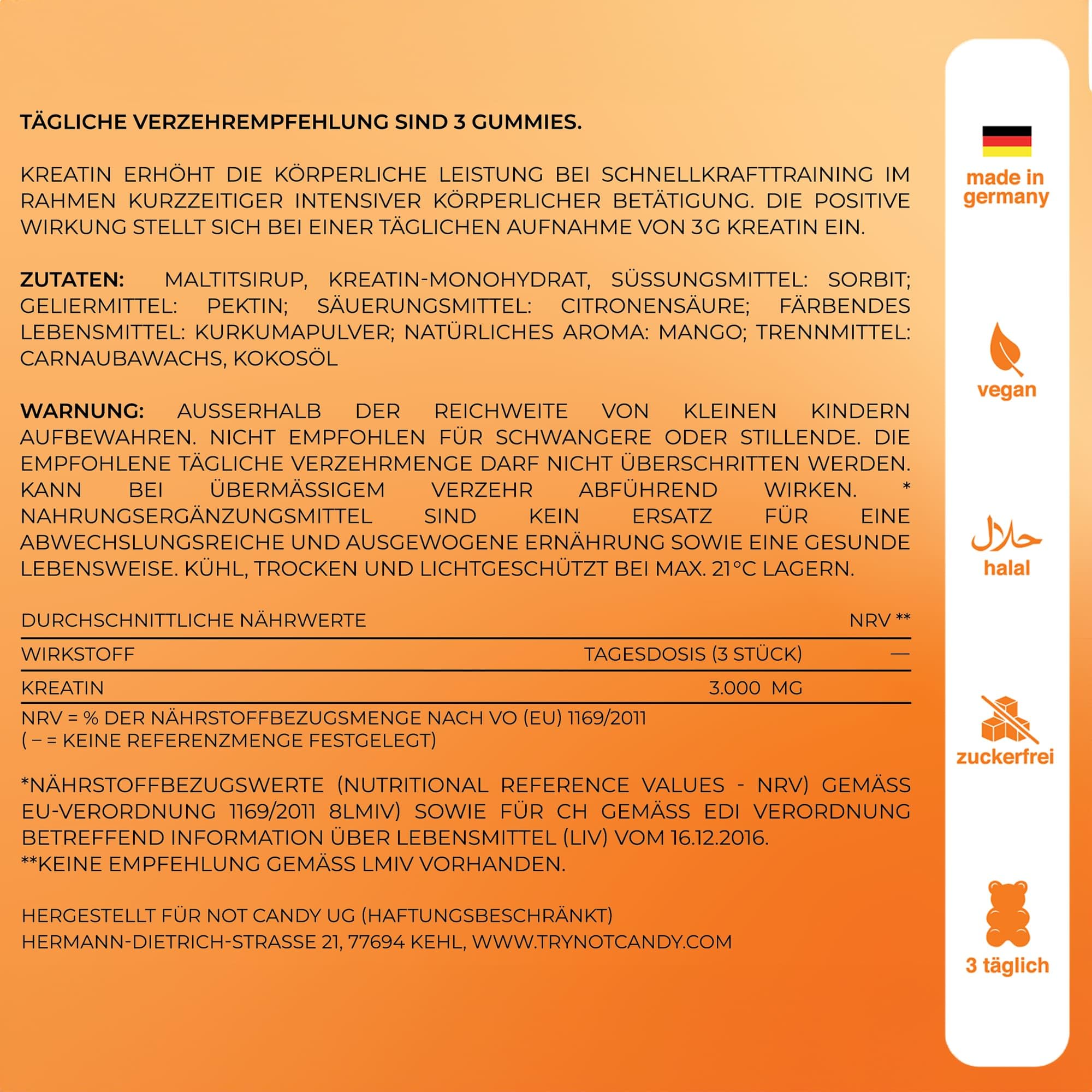 Kreatin Gummibärchen | 3000 mg Kreatin Monohydrat pro Tagesportion | Vegan & Halal | Fruchtige Gummies – Laborgeprüft | 90 Stück | Creatine Premium Qualität (4 Packung)