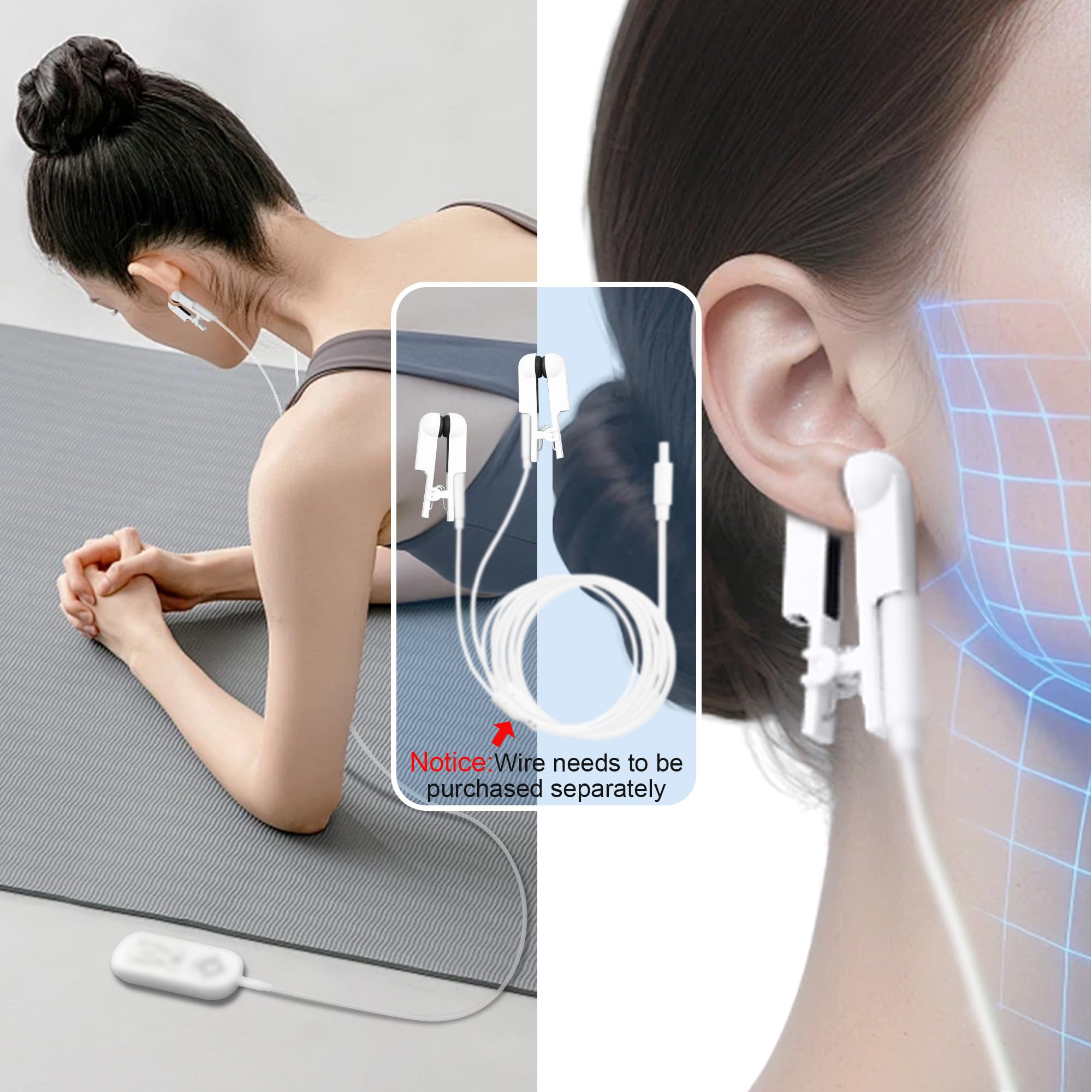 Pack 4 Electrodos Silicona Conductora, Clip Oreja 2mm y Conector 2.0mm, para Sueño, Recuperación Muscular y Relajación (Blanco, Clip para la oreja de doble cara)
