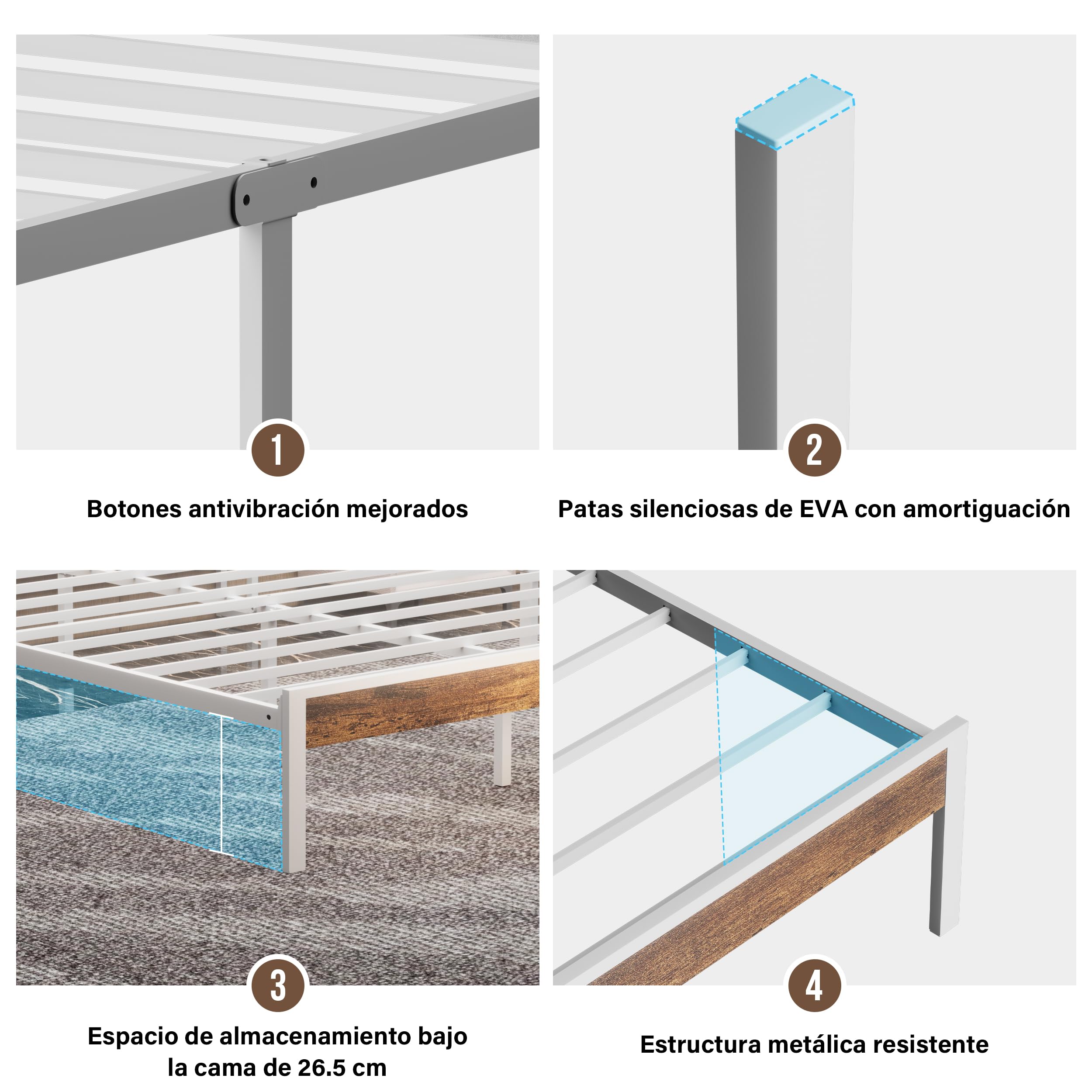 DEWINNER Estructura De Cama 140x190 con Iluminación LED, Cama Doble con Cabecero con Espacio De Almacenamiento, con Múltiples Enchufes (1 Toma De CA, 2 Puertos USB), Estructura Robusta