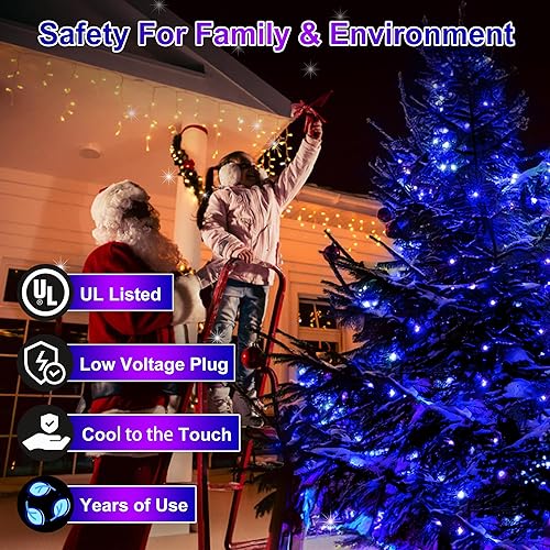 Miniatura 5 de Luces navideñas de 300 LED para interior exterior, cable verde,100 pies, 8 modos de iluminación, temporizador y memoria, impermeabilidad IP44, para