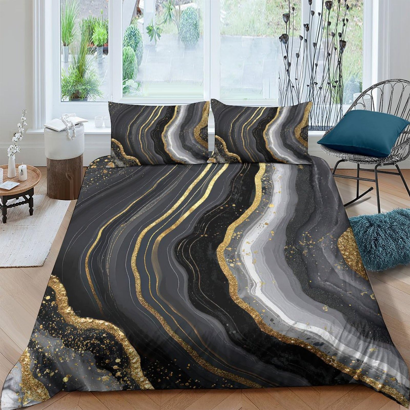 3D Printed Marble Bedding Cover, Microfiber Duvet Cover Hidden Zipper for