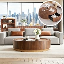 35.4" Round Coffee Table with Hidden Drawer and Storage,Brown | Wood Coffee Table Round,Mid Century Modern Coffee Tables with Storage for Living Room,Small Spaces,Apartments
