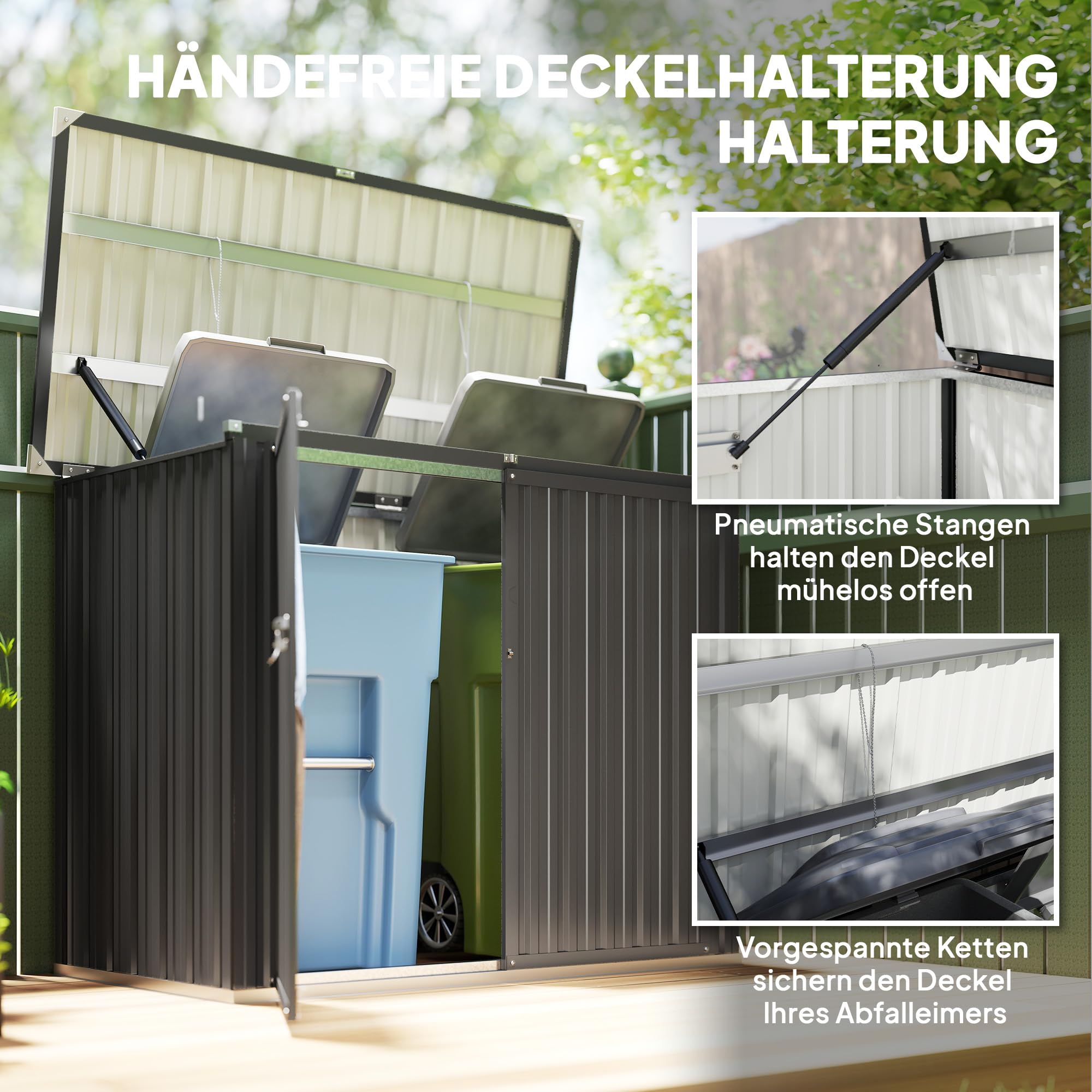 Outsunny Mülltonnenbox Abschließbar für 2 Tonnen mit aufklappbar Deckel