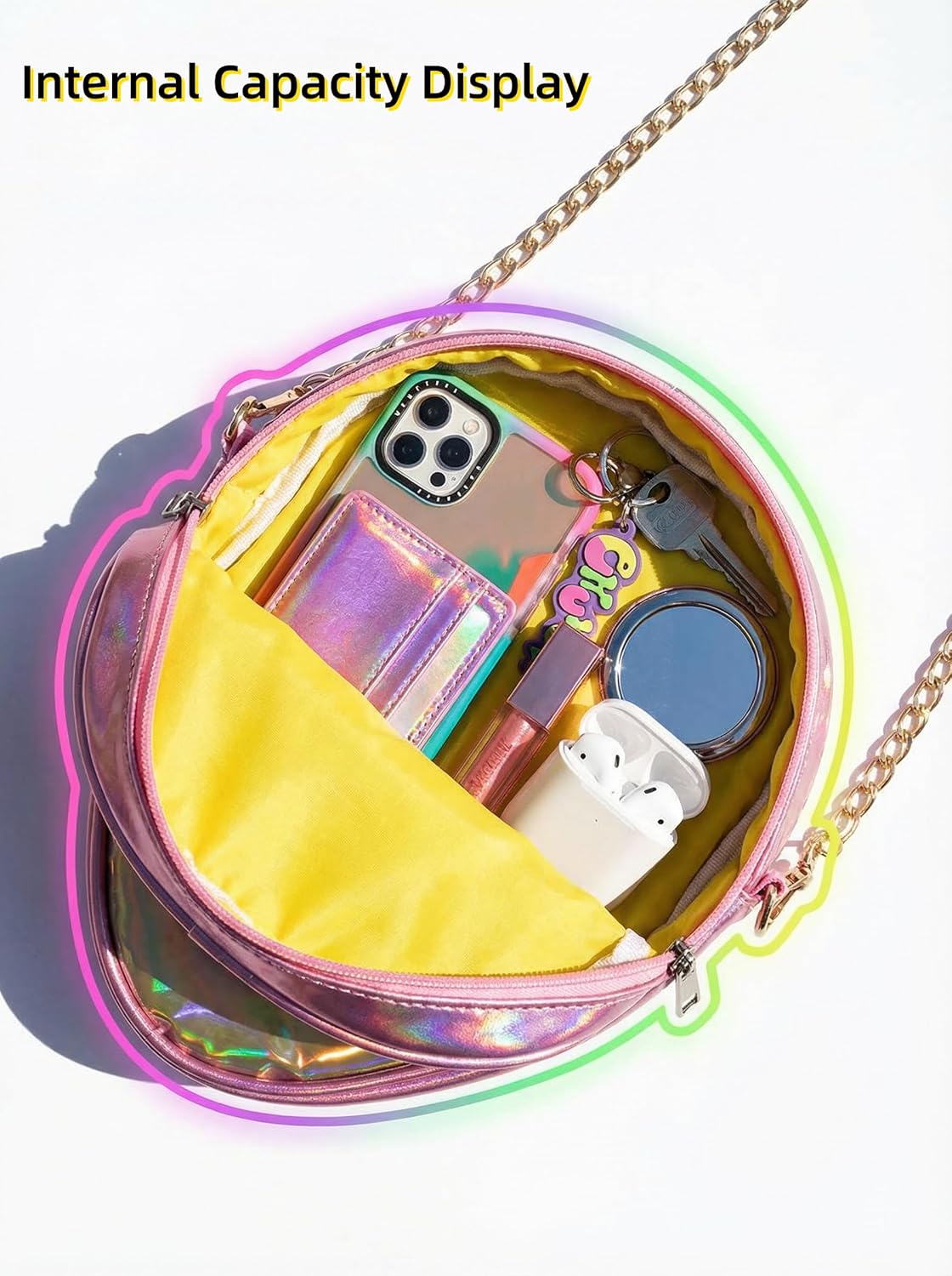 ZGMYC Alien Pattern Hologram Crossbody Bag Glitter Shoulder Purse with Chain Strap for Kids Teen Girls Women - Image 6