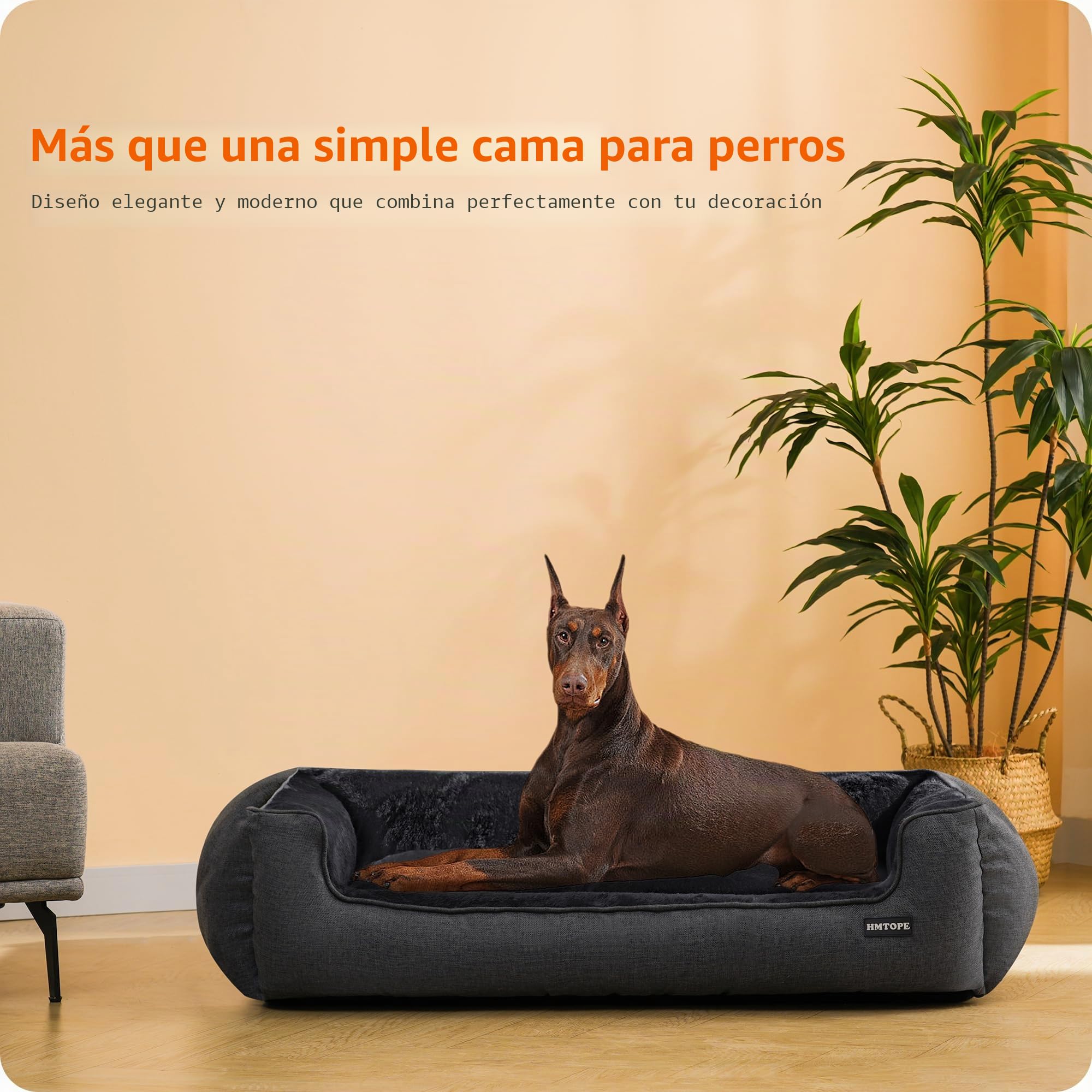 HMTOPE Cama para perros XXL, extraíble, lavable, 120 x 90 cm, gris oscuro | Sofá antiansioso para perros, suave y transpirable, cesta para perros, parte inferior antideslizante