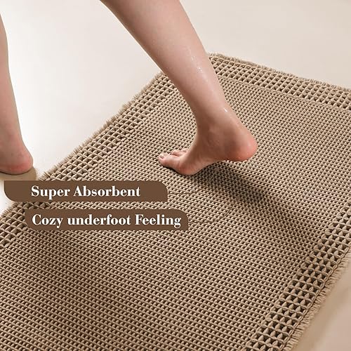 Miniatura 3 de RESARE Alfombras de pasillo de baño superabsorbentes, antideslizantes, lavables, de secado rápido, ultra suaves, bohemias, mejoradas, con borlas,