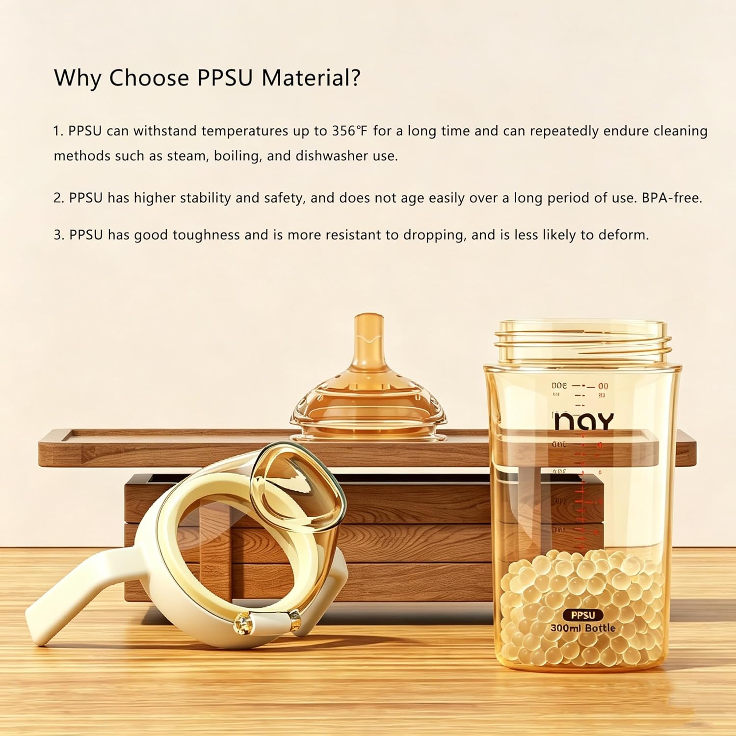 yanyoyo PPSU Spill Proof Weighted Sippy Cup for Toddlers, Baby's First Straw Cup with Handles and Adjustable Strap, Learner Water Bottle with 2 Silicone Nipples BPA Free, 6+ Months (Brown 8oz 1 Pack)