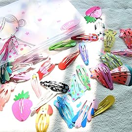 Funtopia Hair Clips for Girls,100 Pcs No Slip Metal Snap, Barrettes for Kids Teens Women, Cute Candy Color Cartoon Design Hair Pins (Animals Fruits Crowns Stars)