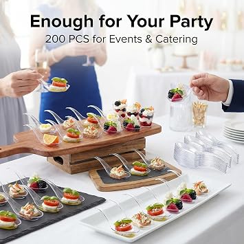 Kingrol 200 Mini Appetizer Spoons 4.75 Clear Plastic Tasting Spoons for Desserts, Samples & Parties, Bulk Pack for Catering, Events & Disposable Serving