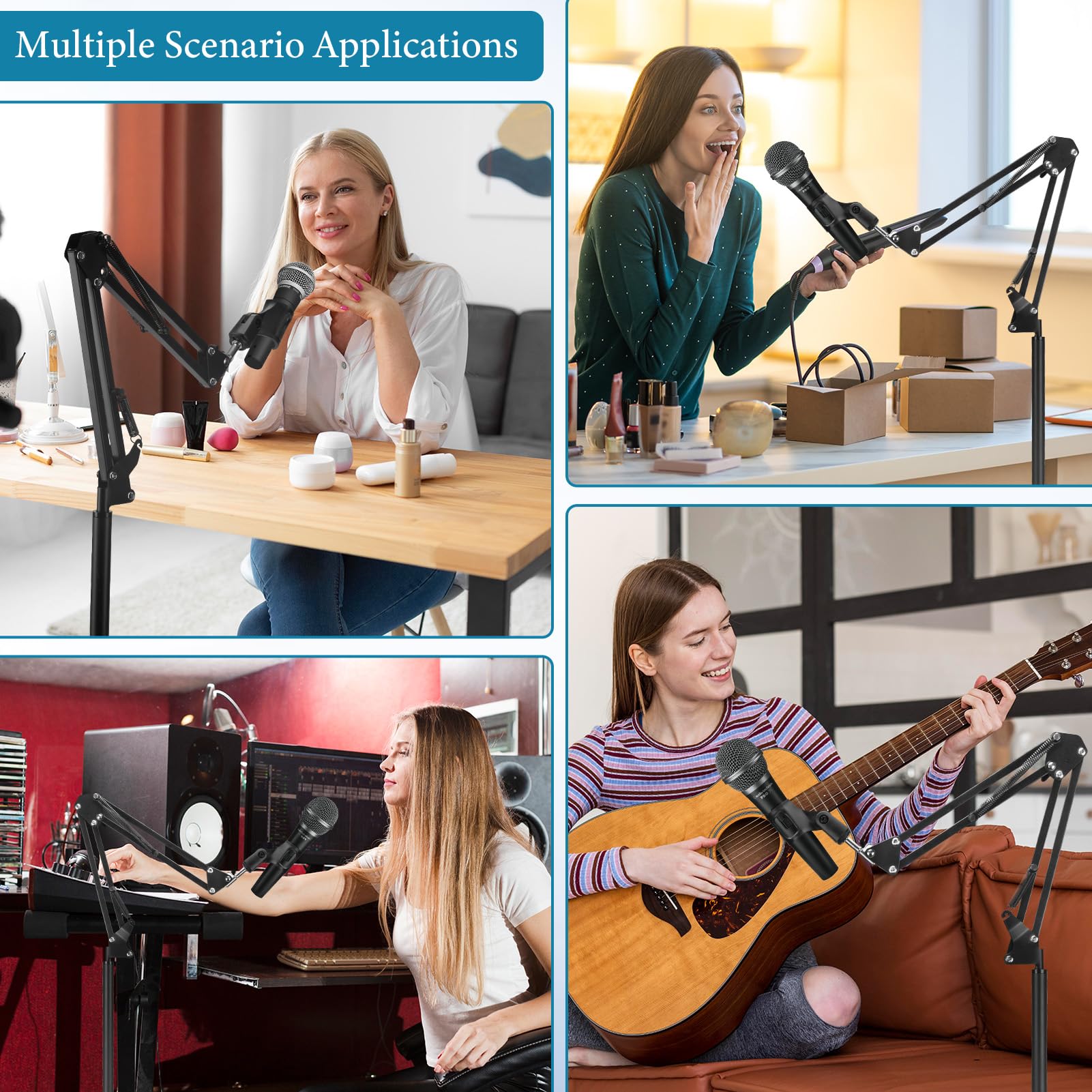 Mikrofon-Bodenständer für Blue Yeti, Nano, Snowball, HyperX QuadCast, SM7B MV7, Fifine K688 und mehr, Galgen-Mikrofonständer-Clip-Halter mit 3/8 Zoll bis 5/8 Zoll 1/4 Zoll Schraube