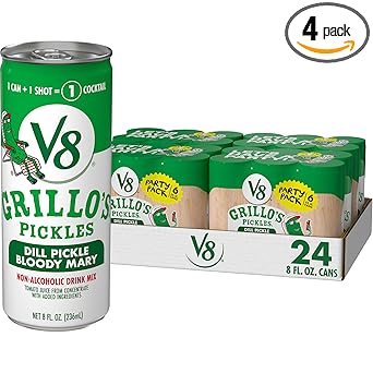 V8 Grillo's Pickles Dill Pickle Bloody Mary Mix, 8 fl oz Can (24 Pack)