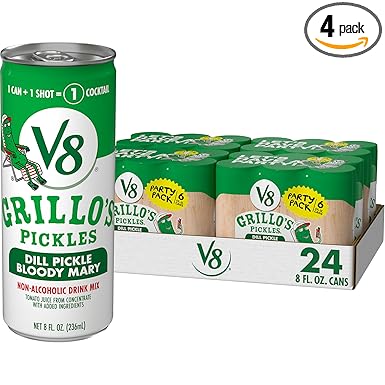 V8 Grillo's Pickles Dill Pickle Bloody Mary Mix, 8 fl oz Can (24 Pack)