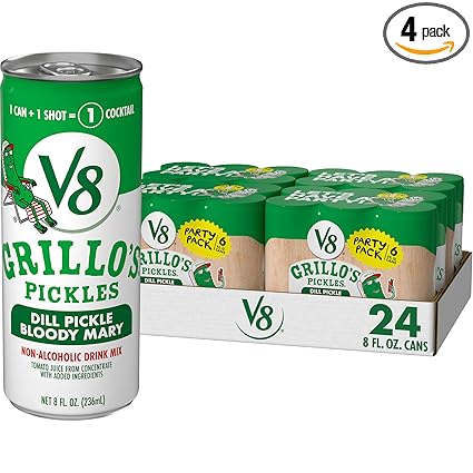 V8 Grillo's Pickles Dill Pickle Bloody Mary Mix, 8 fl oz Can (24 Pack)