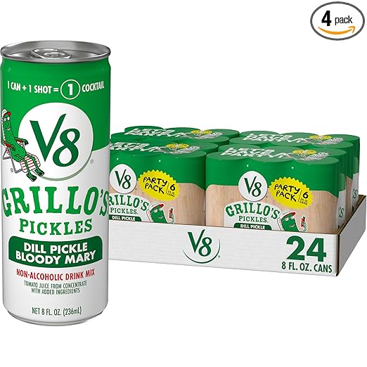 V8 Grillo's Pickles Dill Pickle Bloody Mary Mix, 8 fl oz Can (24 Pack)