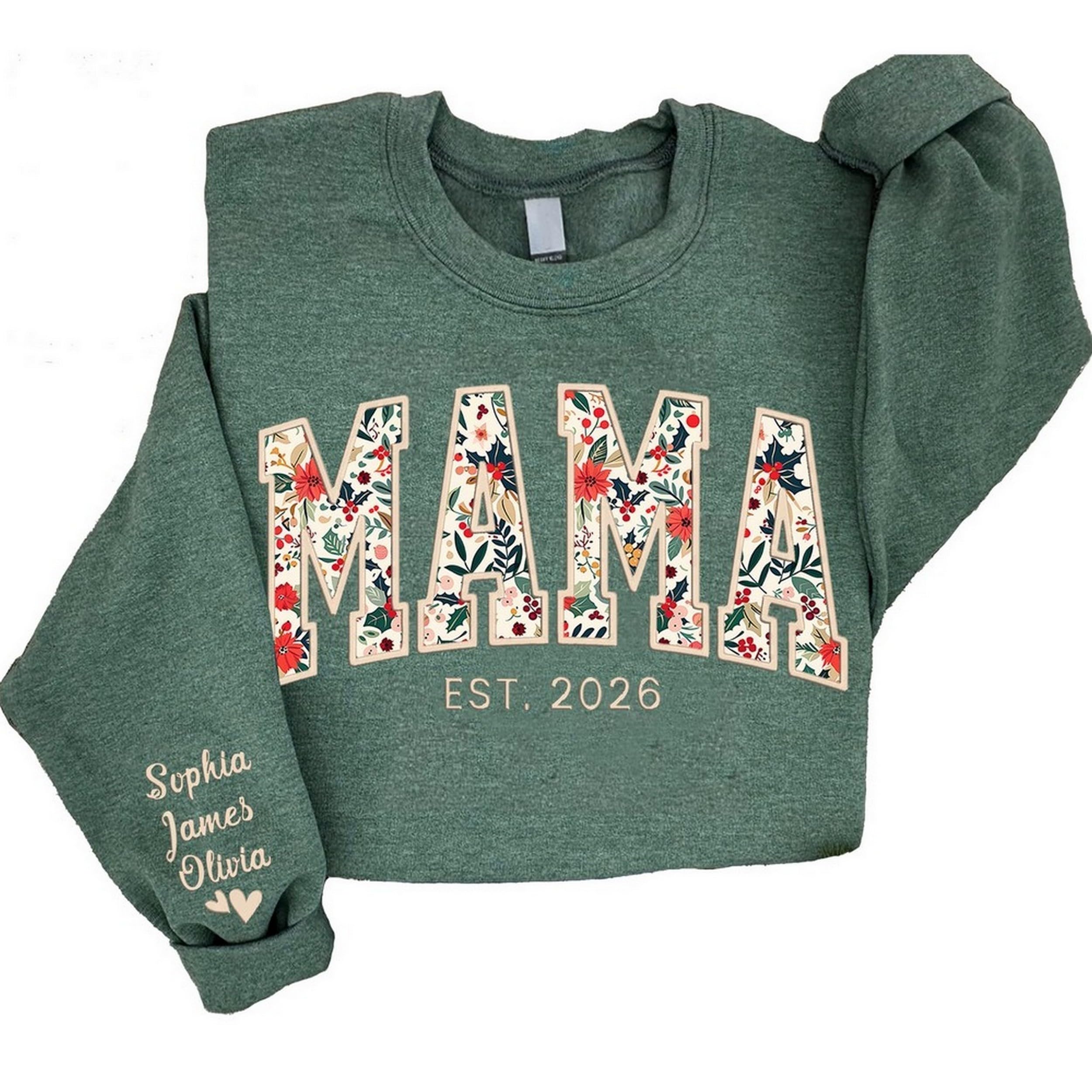 Custom Embroidered Grandma Floral Shirt with Names on Sleeve Personalized Grandma Gift Floral Grandma Crewneck Sweatshirt