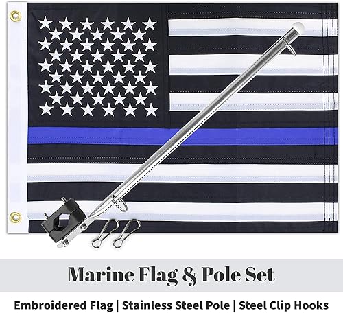 Miniatura 2 de Kit de asta de bandera de barco de 12 x 18 pulgadas con clips bordados, kit de cabina marina bordada, bandera de bicicleta y bandera de carrito