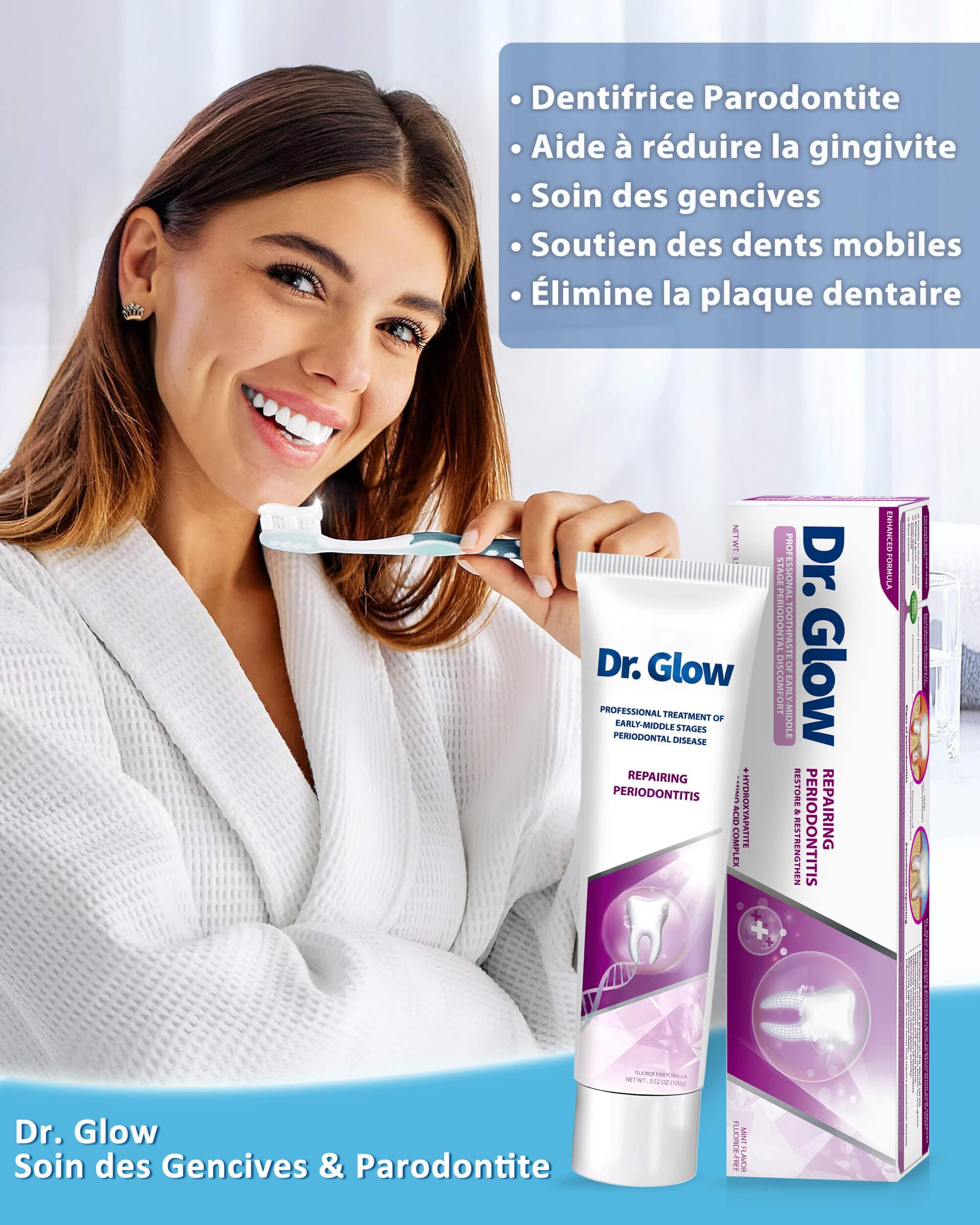 Dr. Glow Dentifrice Réparation pour Gencives Rétractées et Sensibles, Gingivite et Parodontite, Soins des Gencives Saignantes, Protection, Sans Fluor 100g (Lot de 2)