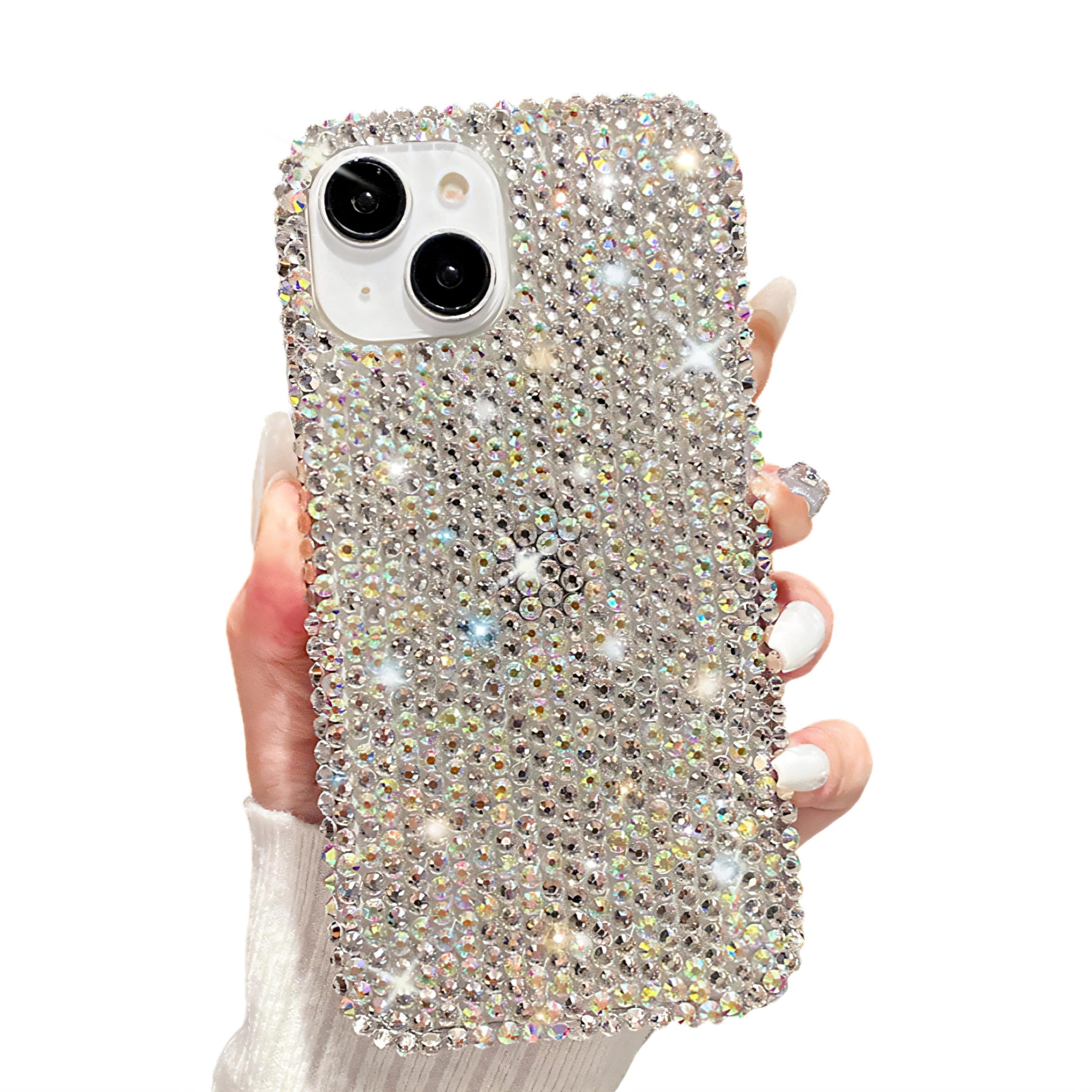 YAOZOCASE for iPhone Case,Luxury Full Body Crystal Diamend Rhinestone Glitter Sparkle Sparkly Soft Shockproof Phone Case (White,iPhone 15 Plus)
