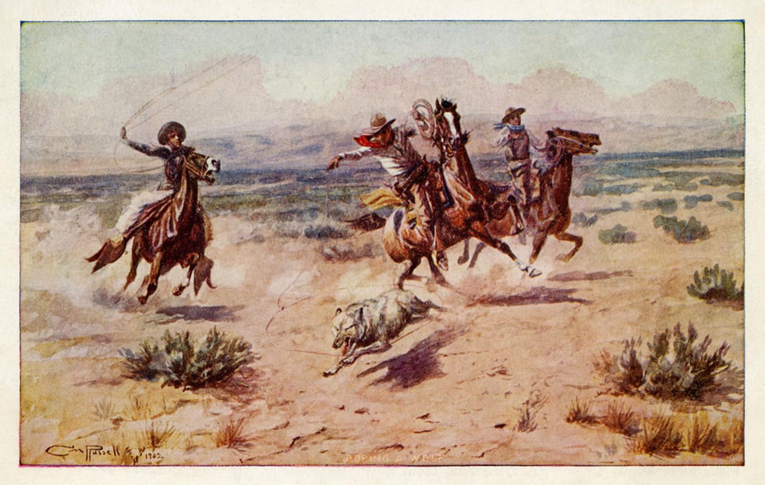 SERENDIPITP Vintage Wall Art Canvas Nordic Poster Canvas Print Picture Cowboys Chasing a Prairie Animal by Charles Russell Wall Art Poster for Home Decor 60x90cm