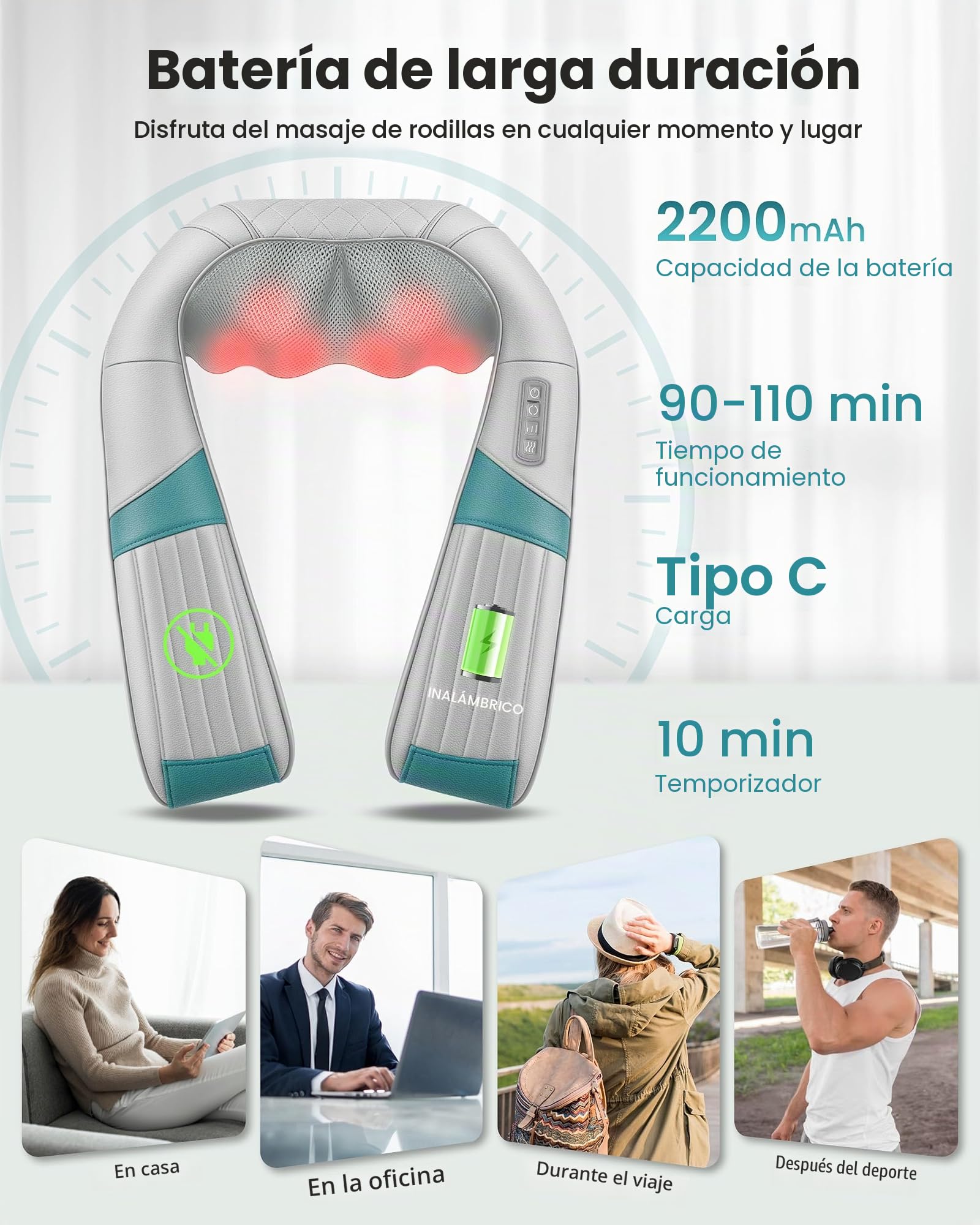 Masajeador cervicale inalámbrico con calor, Shiatsu masajeador recargable para cuello y espalda, Almohada 4D para masaje de hombros, Bolsa de transporte portátil, regalos para mamá y papá