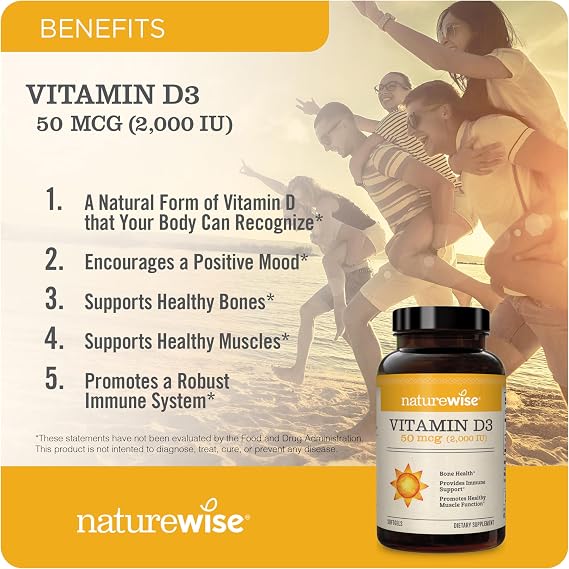 NatureWise Vitamin D3 2000iu 360 Count and Vitamin B12 1000mcg 150 Softgels for Energy, Immune Support and Healthy Muscle Function