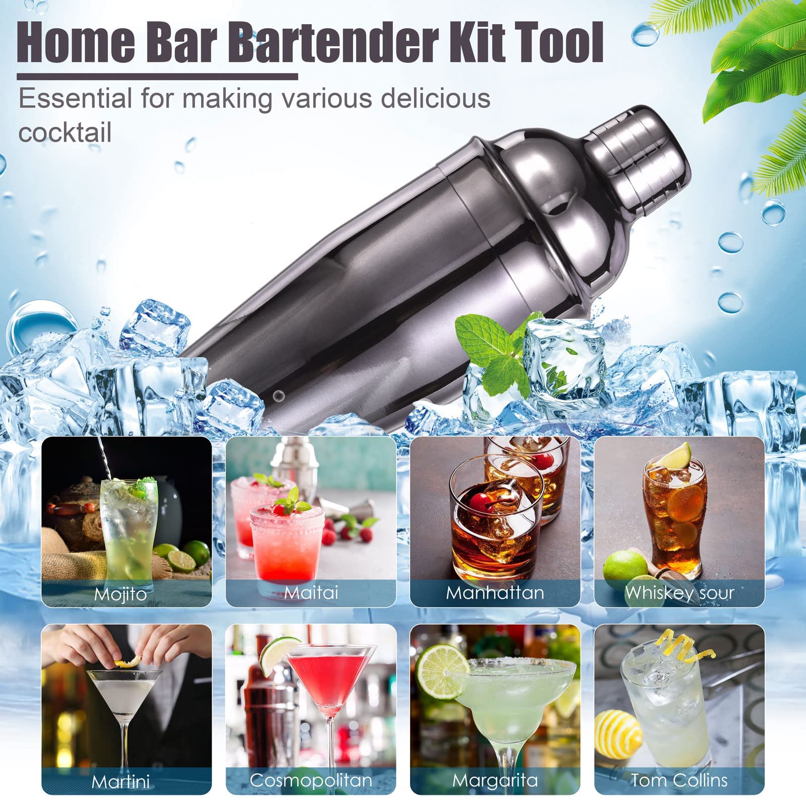 Esmula 12 Pieces Cocktail Shaker Set, 750 ml Stainless Steel Bartender Kit, Gift for Men Women, Friends - Image 3
