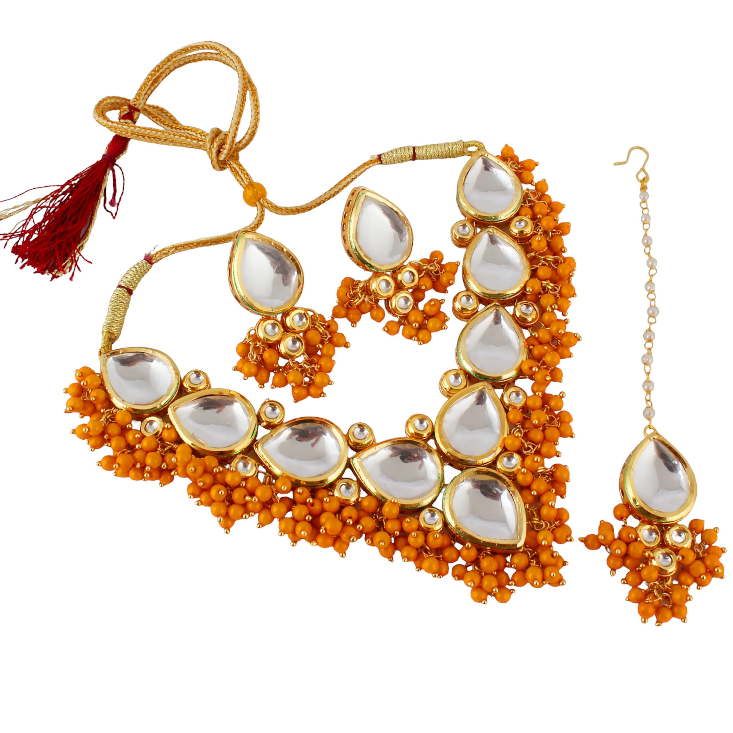 Lucky Jewellery Back Meenakari 18k Gold Plated Dark Yellow Color Tika Earring Combo Uncut Big Faux Kundan Choker Necklace set (1122-J5SK-1698-DY) (B0CN4T6DWW) Amazon Price History, Amazon Price Tracker