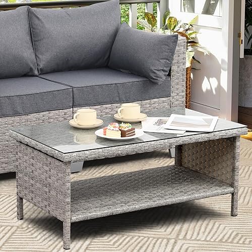 Miniatura 34 de Rattaner Mesa de patio exterior de 46 pulgadas, mesa de centro para exteriores con almacenamiento, mesa de comedor al aire libre, color gris