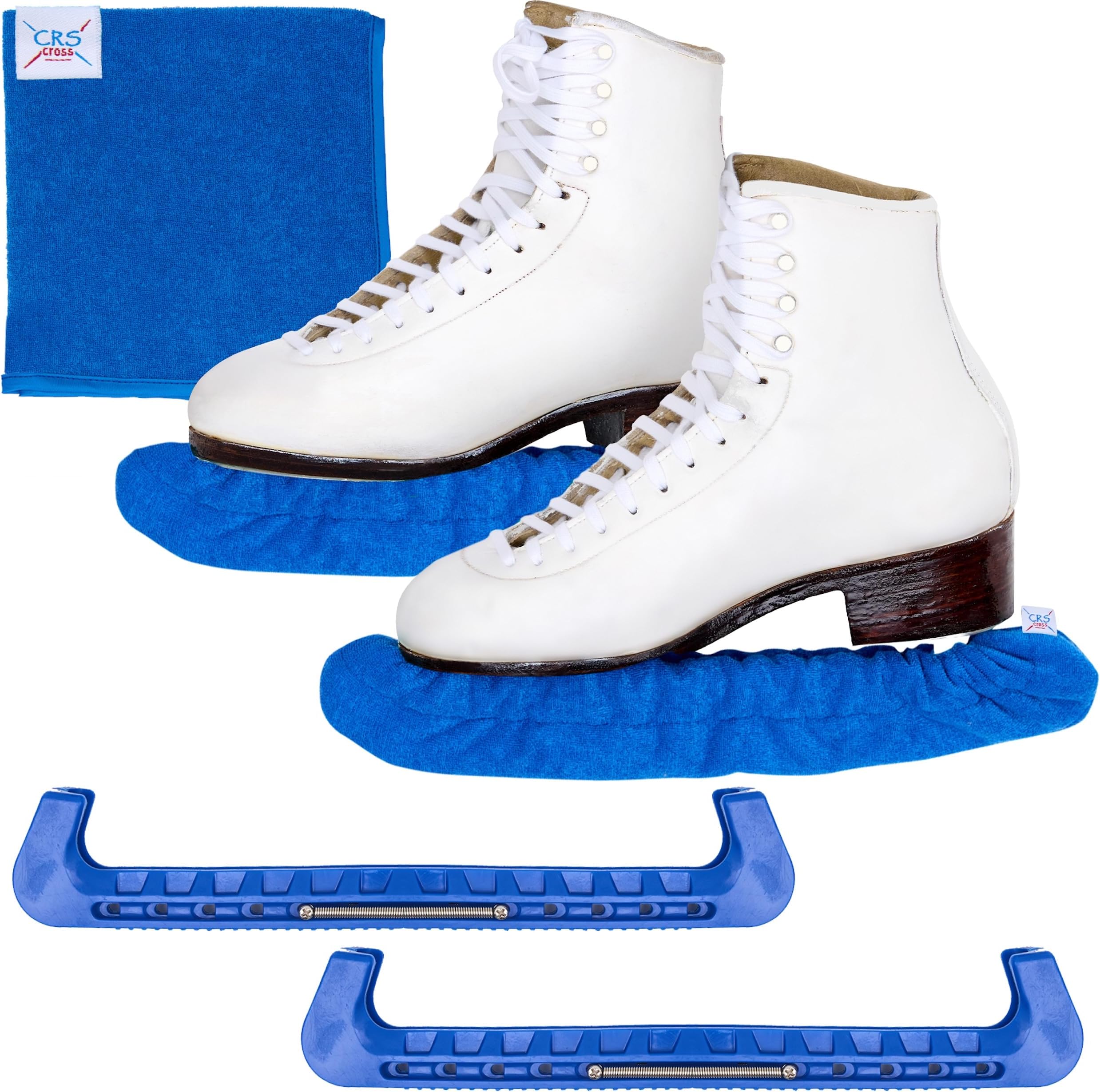CRS Cross Ice Skate Guards, Soakers and Towel Gift Set. Essential Ice Skating Hard Guard and Soft Skate Blade Cover Accessories for Figure Skating or Hockey (Blade Blue, Large)